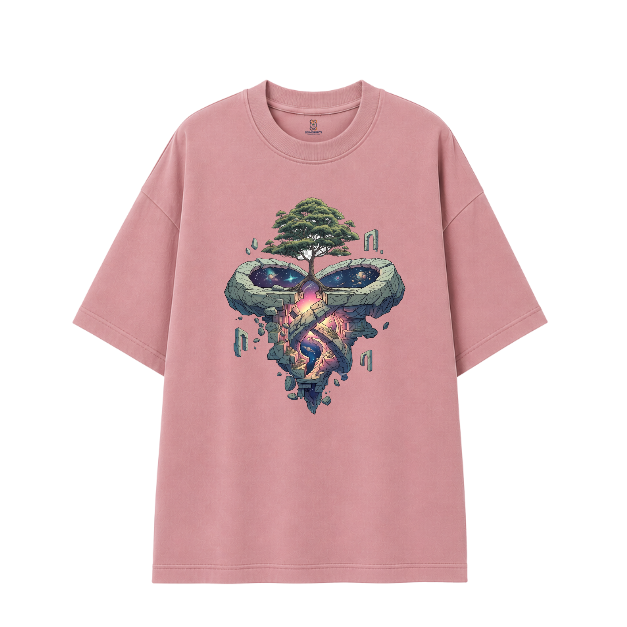 Somokriti Premium Cotton Printed T-Shirt - Cosmic Roots | Oversized Fit, Half Sleeve, Round Neck | Unisex