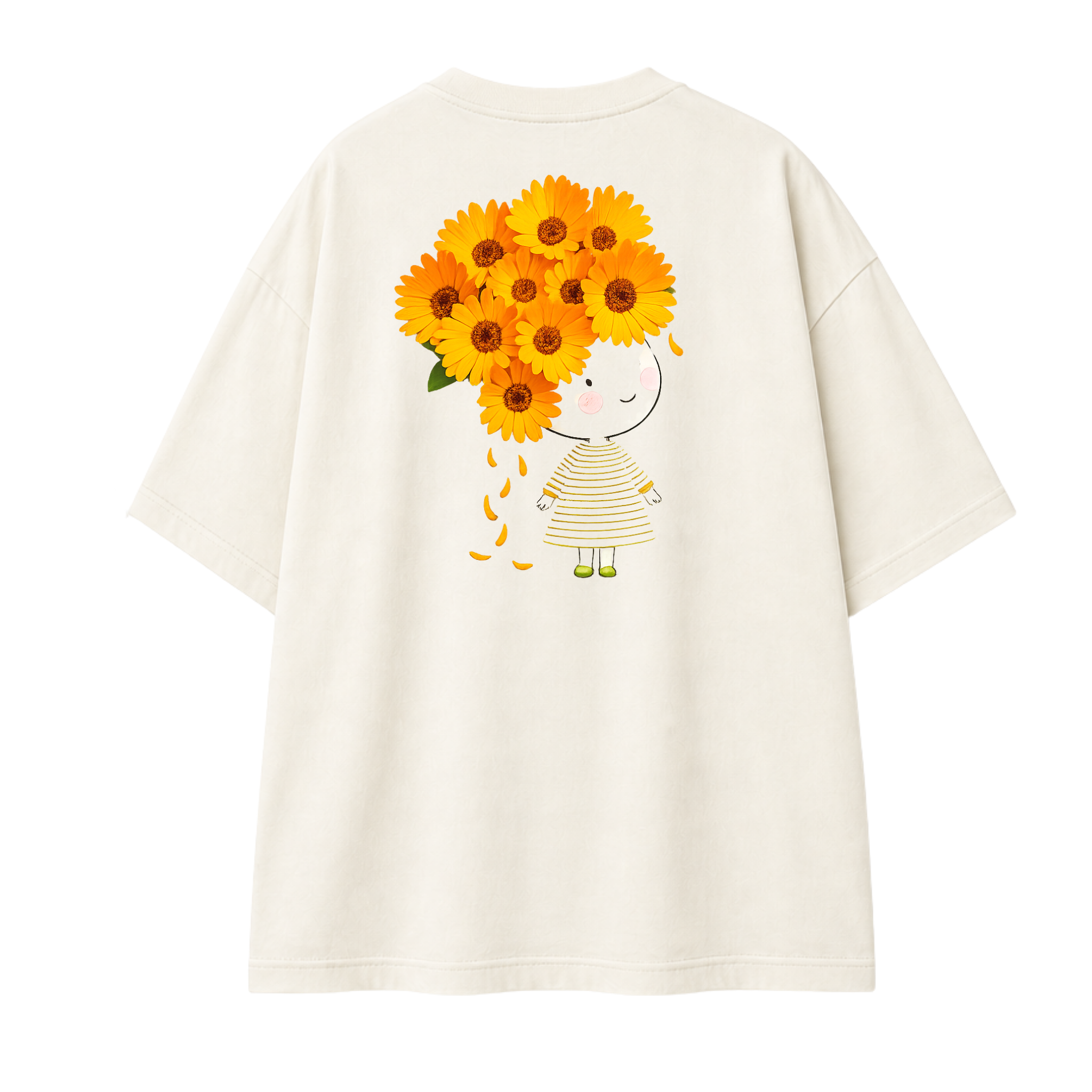 Somokriti Premium Cotton Printed T-Shirt - Sunshine Bloom | Oversized Fit, Half Sleeve, Round Neck | Girls, Women
