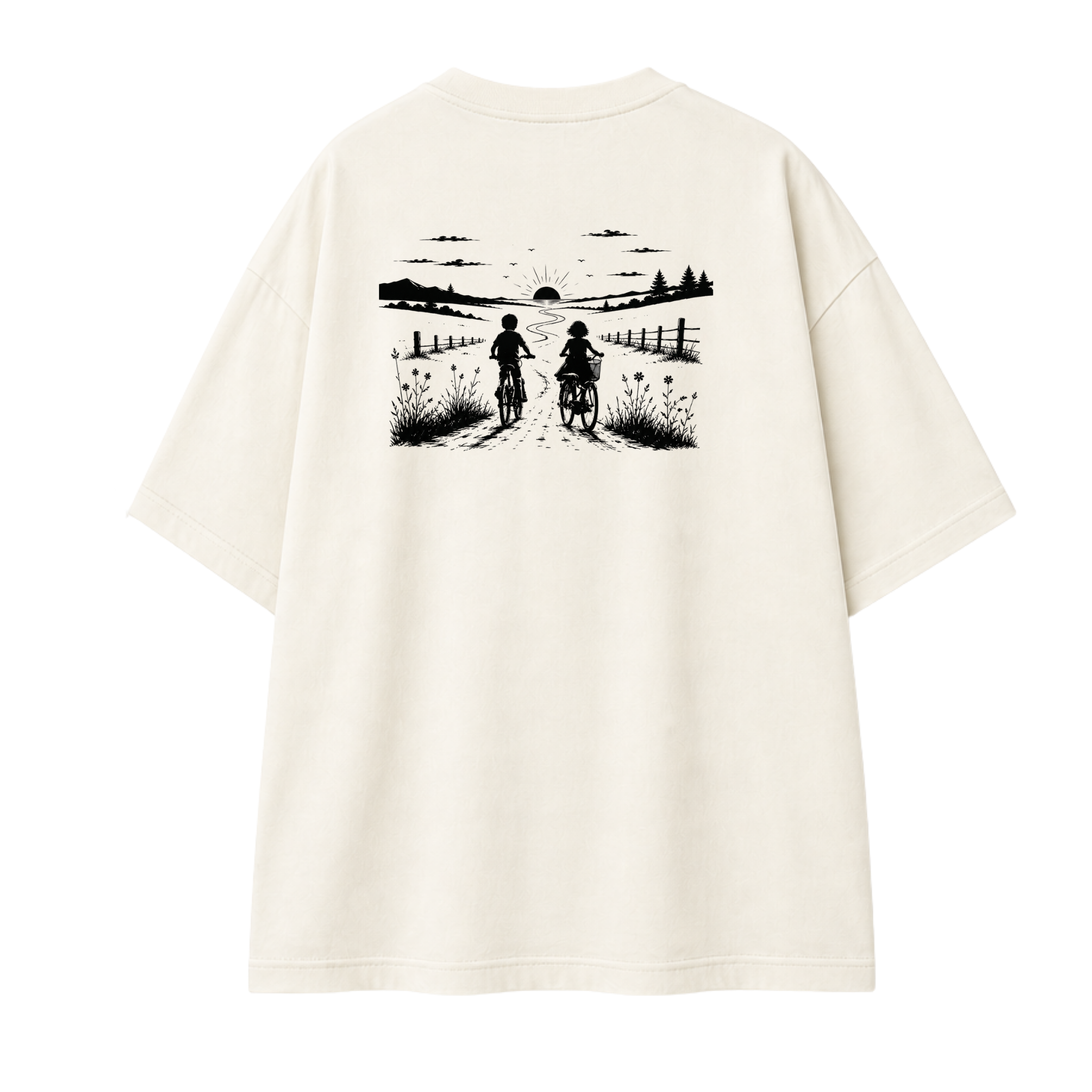 Somokriti Premium Cotton Printed T-Shirt - Sunset Escape | Oversized Fit, Half Sleeve, Round Neck | Unisex