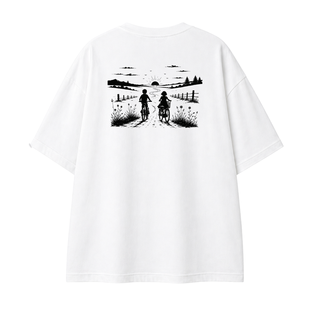 Somokriti Premium Cotton Printed T-Shirt - Sunset Escape | Oversized Fit, Half Sleeve, Round Neck | Unisex