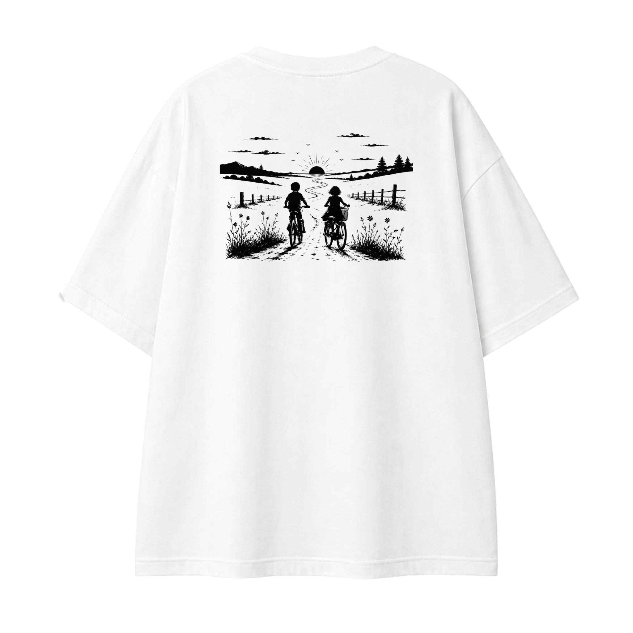 Somokriti Premium Cotton Printed T-Shirt - Sunset Escape | Oversized Fit, Half Sleeve, Round Neck | Unisex