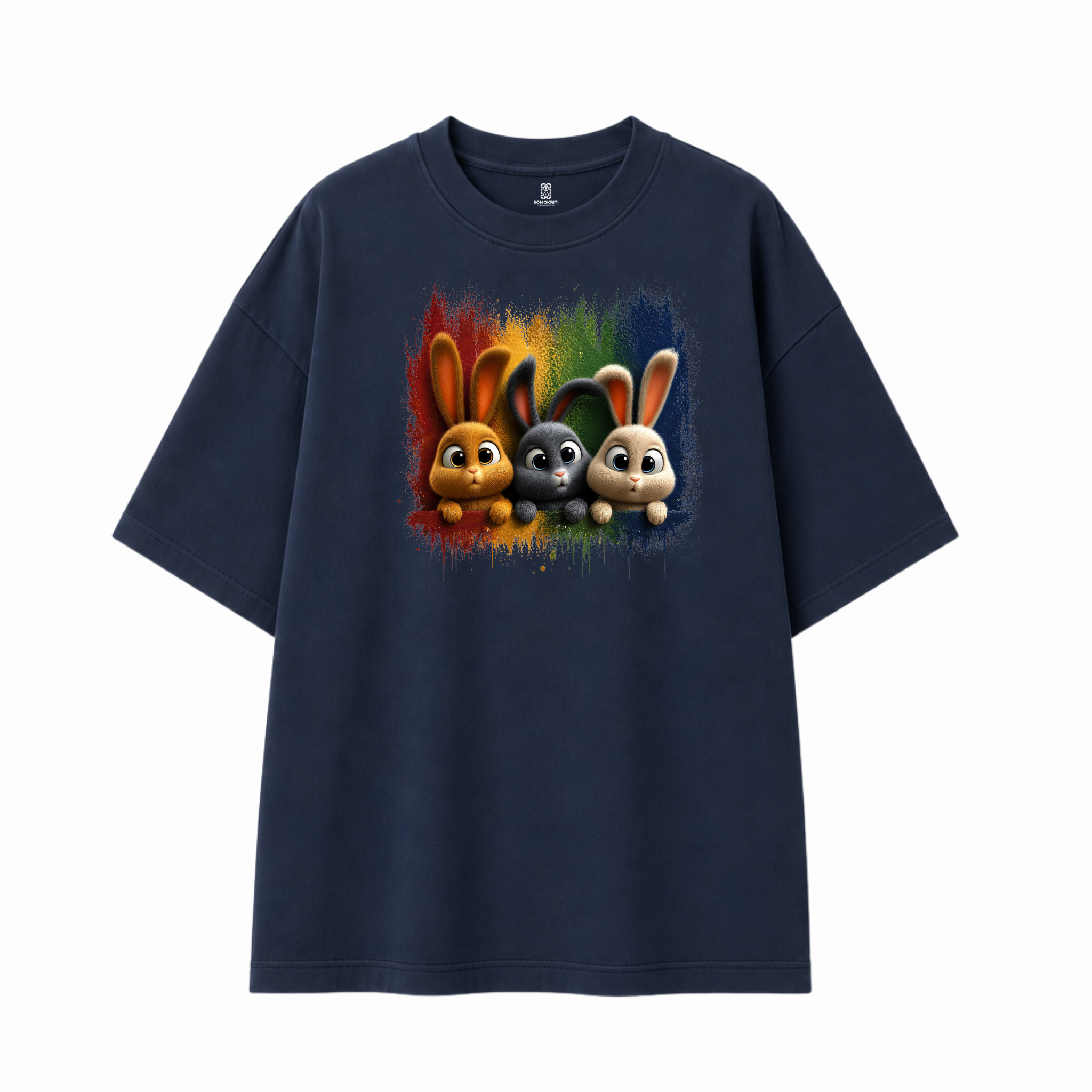 Somokriti Premium Cotton Printed T-Shirt - Bunny Brigade | Oversized Fit, Half Sleeve, Round Neck | Unisex