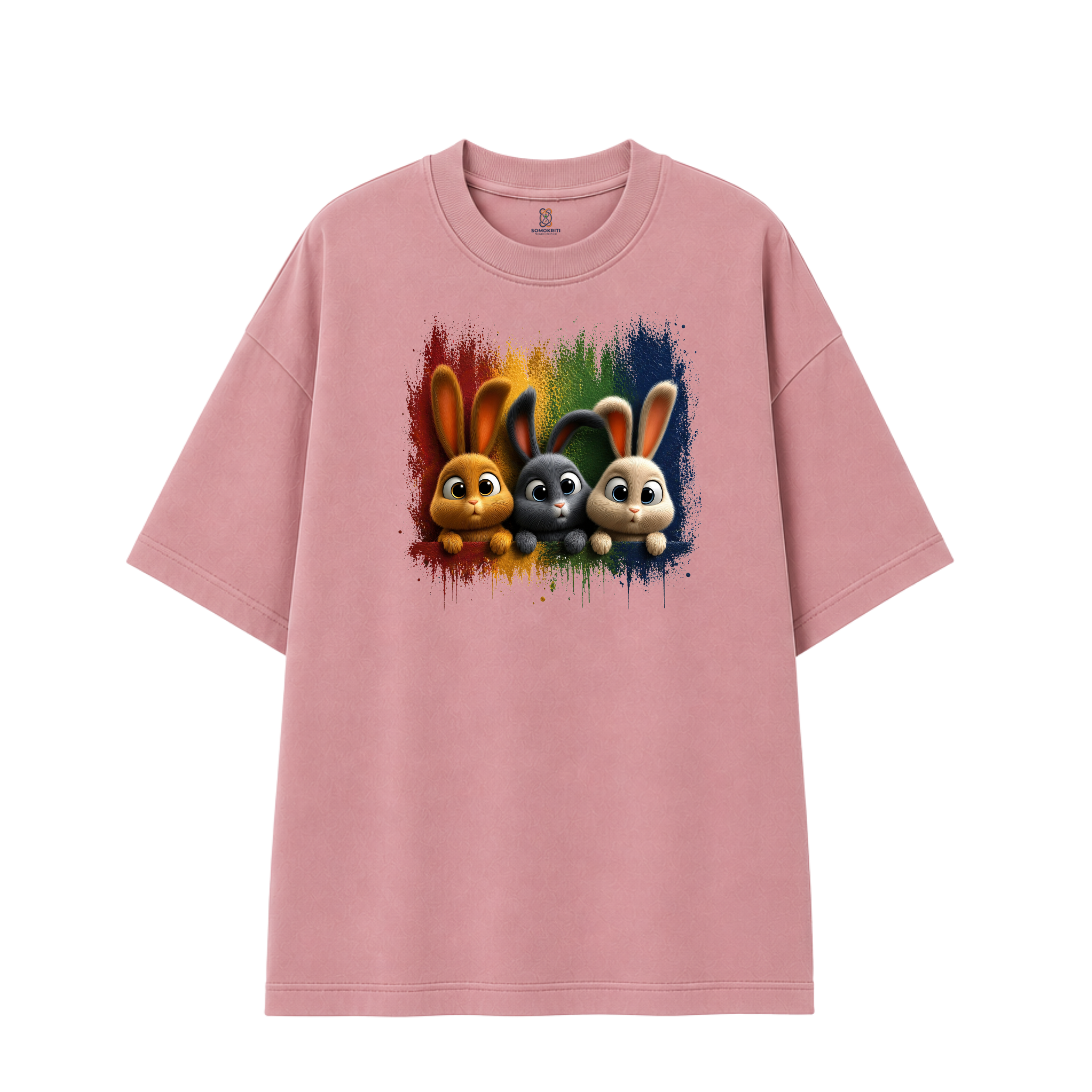 Somokriti Premium Cotton Printed T-Shirt - Bunny Brigade | Oversized Fit, Half Sleeve, Round Neck | Unisex
