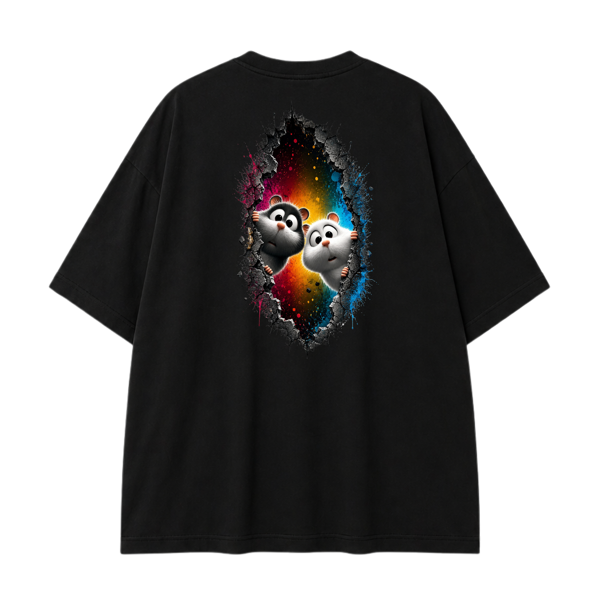 Somokriti Premium Cotton Printed T-Shirt - Curious Duo | Oversized Fit, Half Sleeve, Round Neck | Unisex
