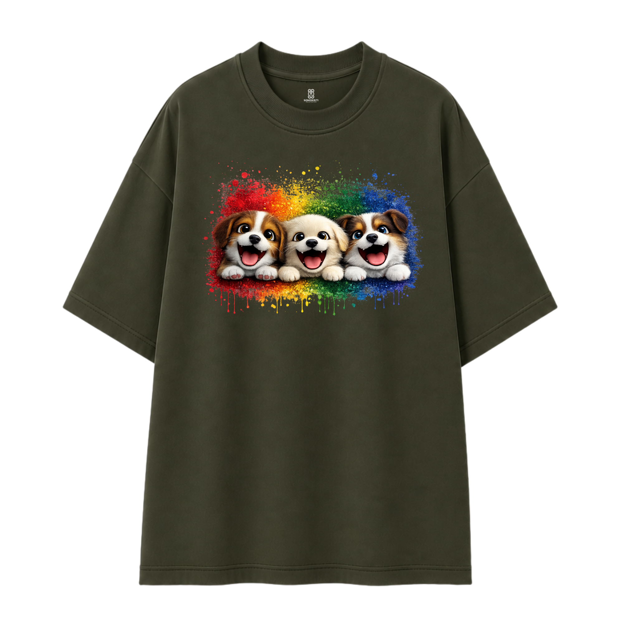 Somokriti Premium Cotton Printed T-Shirt - Puppy Parade | Oversized Fit, Half Sleeve, Round Neck | Unisex