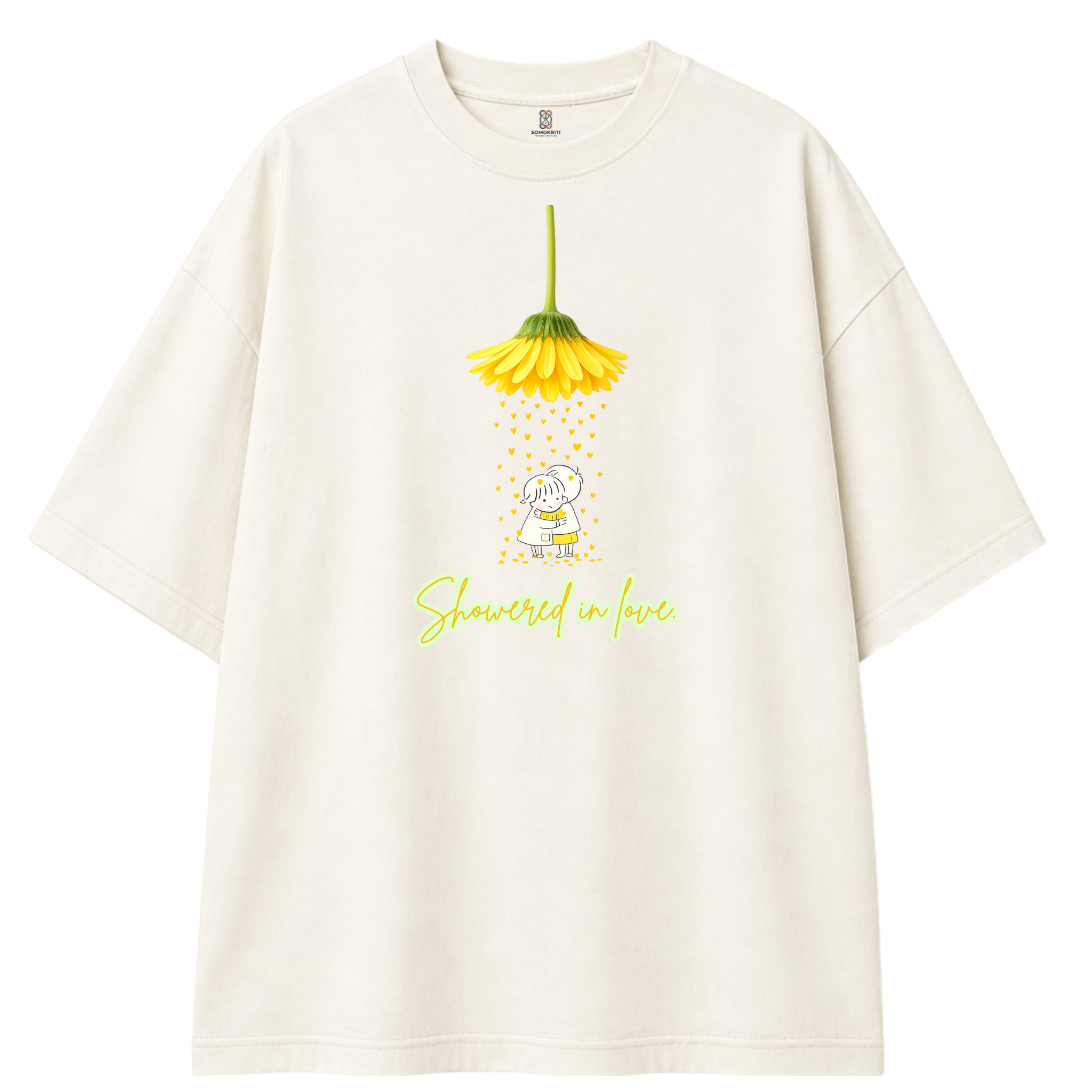 Somokriti Premium Cotton Printed T-Shirt - Showered in Love | Oversized Fit, Half Sleeve, Round Neck | Girls, Women