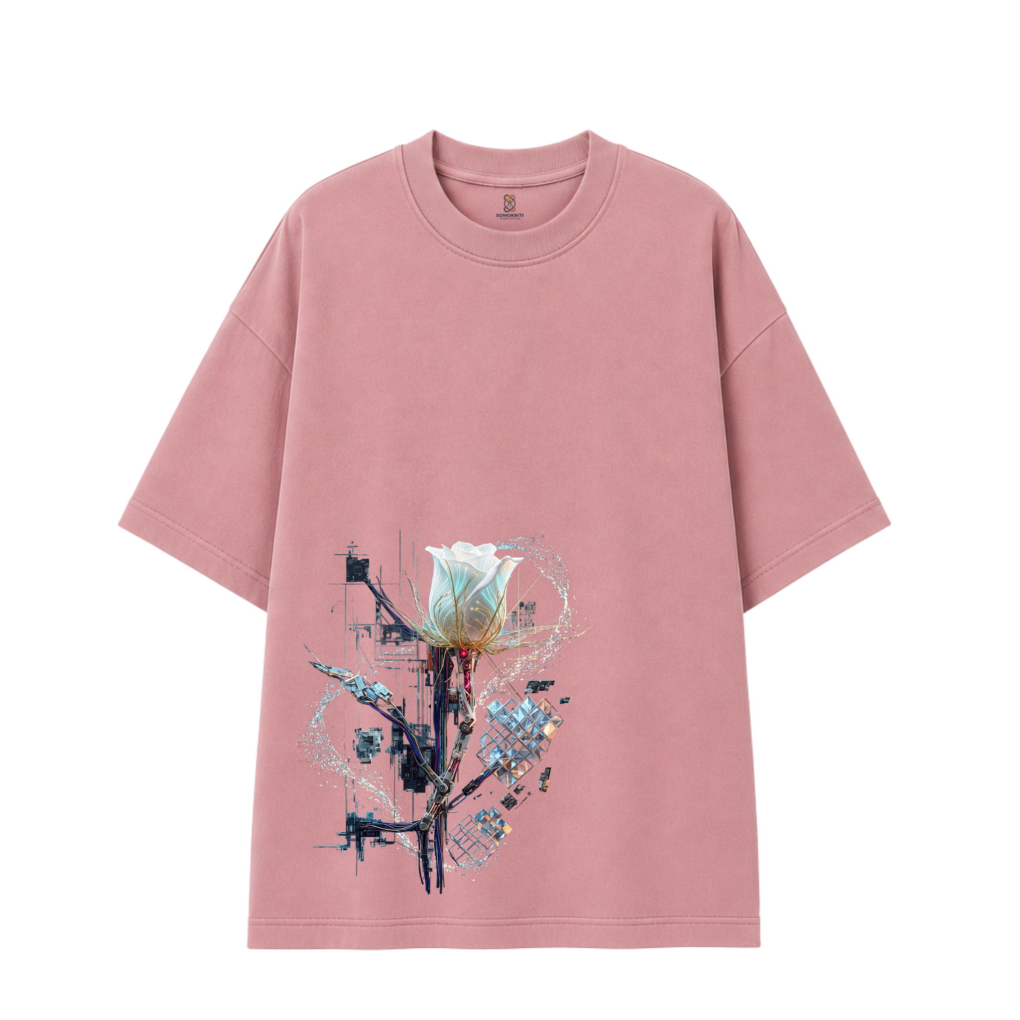 Somokriti Premium Cotton Printed T-Shirt - Synthetic Bloom | Oversized Fit, Half Sleeve, Round Neck | Unisex