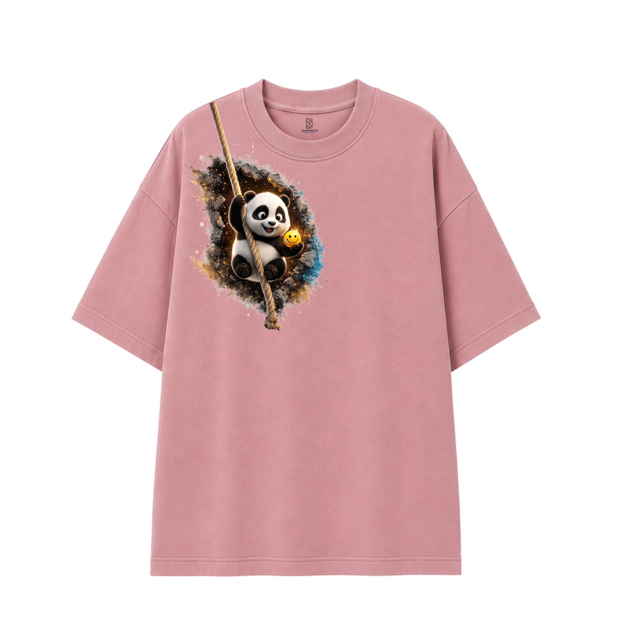 Somokriti Premium Cotton Printed T-Shirt - Panda Swing | Oversized Fit, Half Sleeve, Round Neck | Unisex