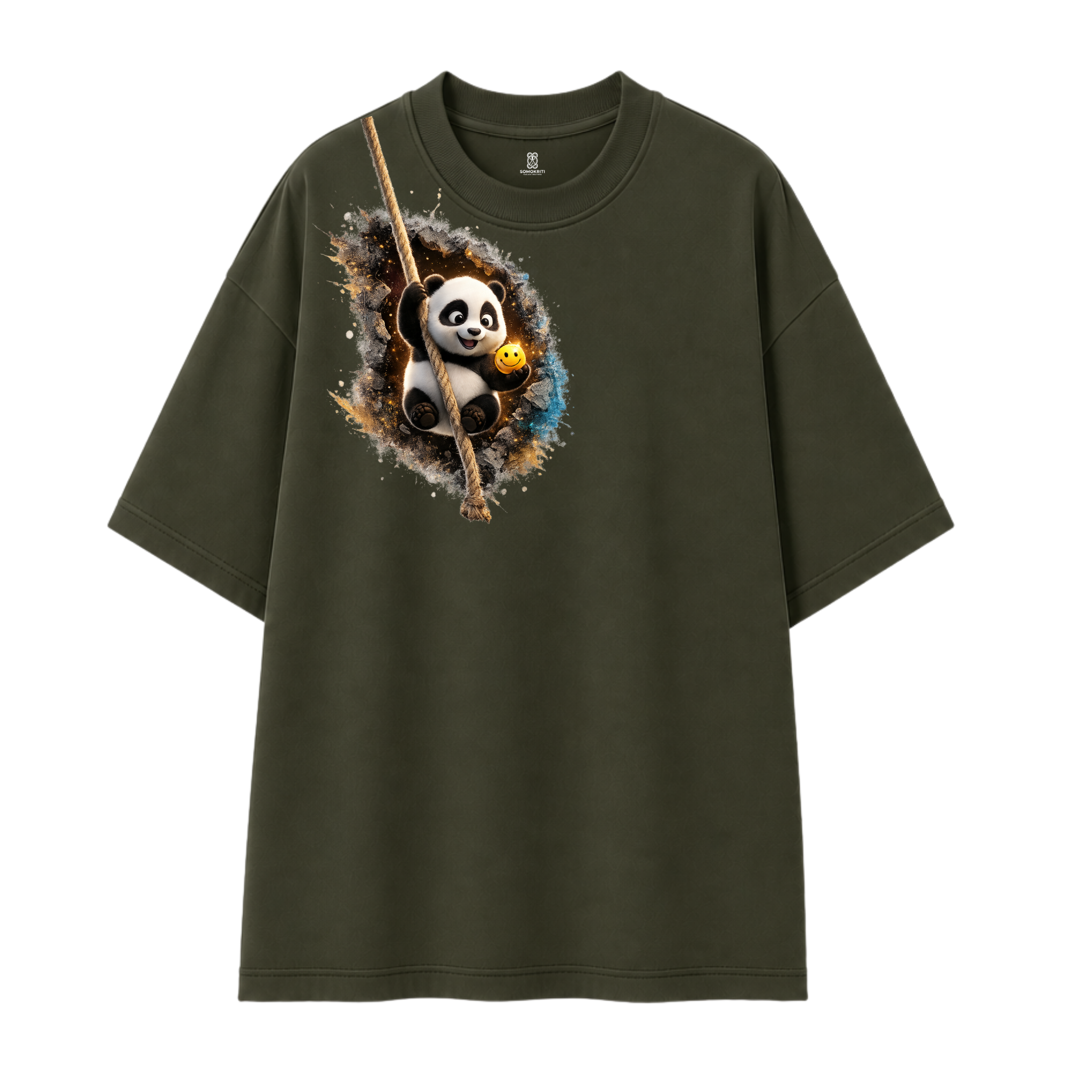 Somokriti Premium Cotton Printed T-Shirt - Panda Swing | Oversized Fit, Half Sleeve, Round Neck | Unisex