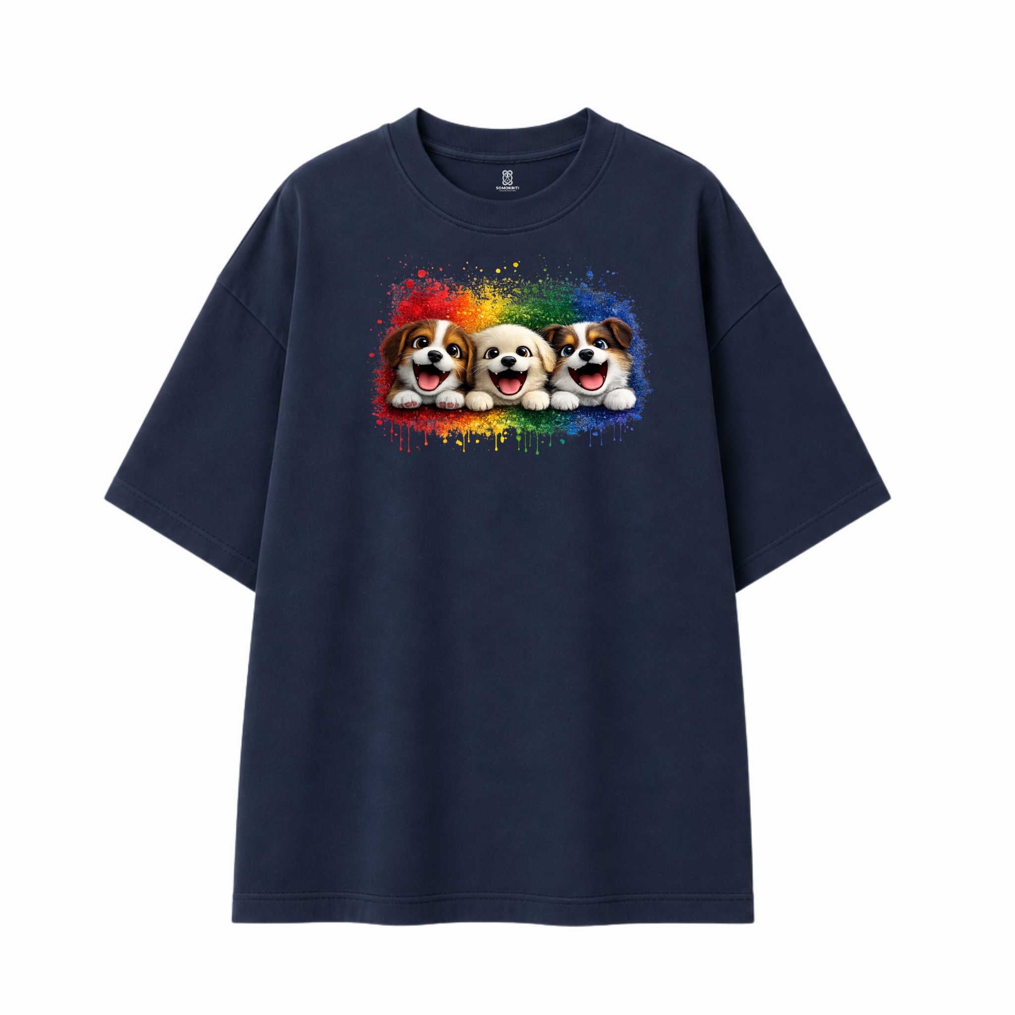 Somokriti Premium Cotton Printed T-Shirt - Puppy Parade | Oversized Fit, Half Sleeve, Round Neck | Unisex