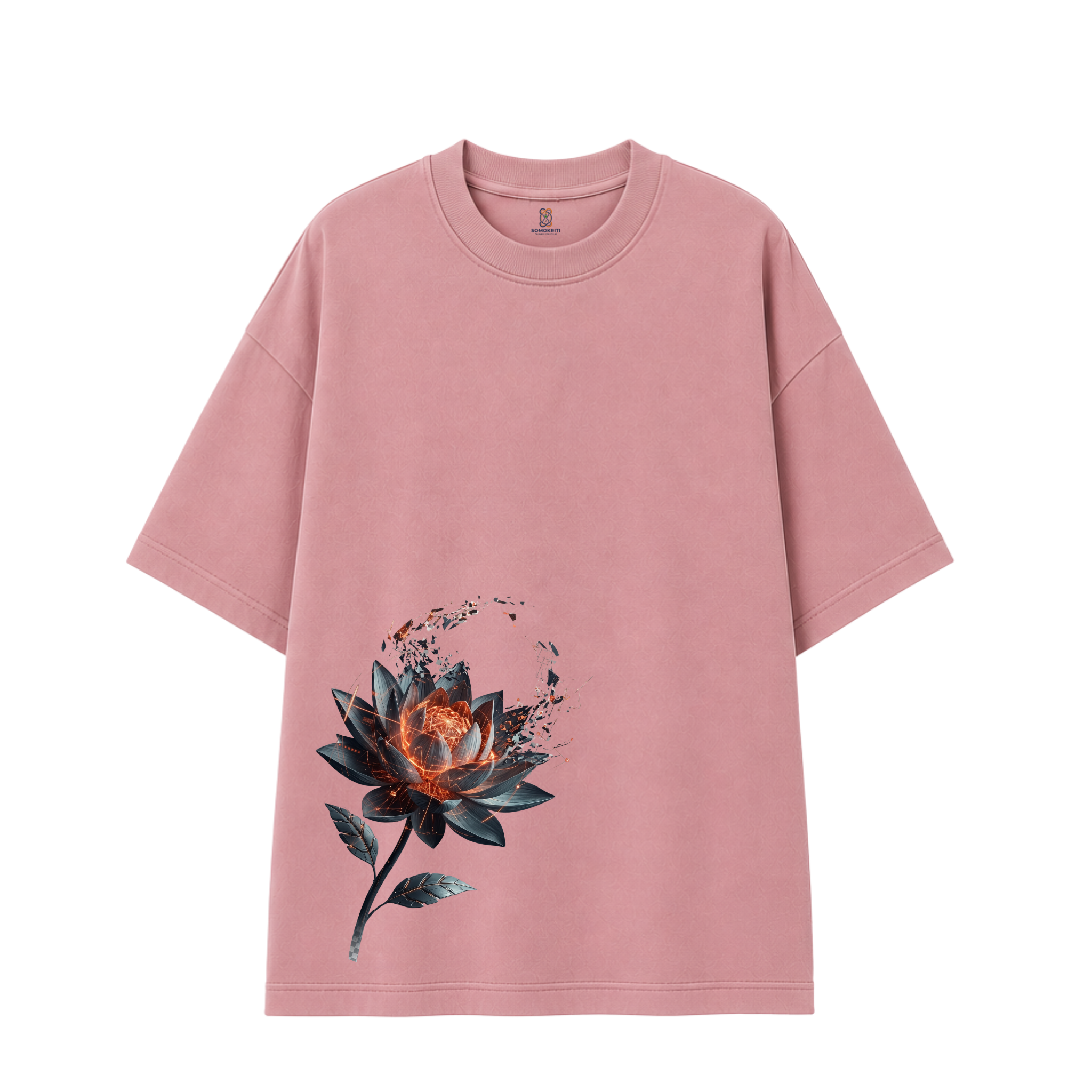Somokriti Premium Cotton Printed T-Shirt - Neon Lotus | Oversized Fit, Half Sleeve, Round Neck | Unisex
