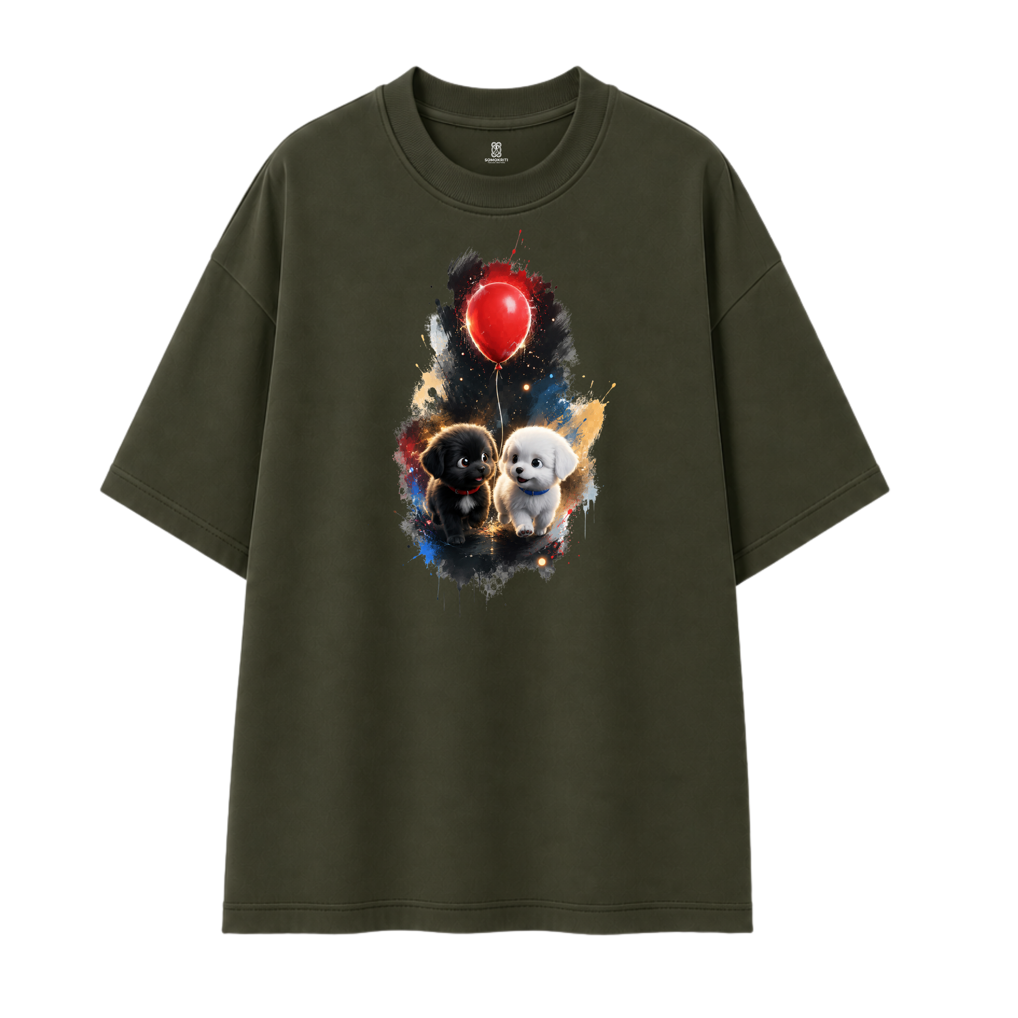 Somokriti Premium Cotton Printed T-Shirt - Pawsome Pair | Oversized Fit, Half Sleeve, Round Neck | Unisex