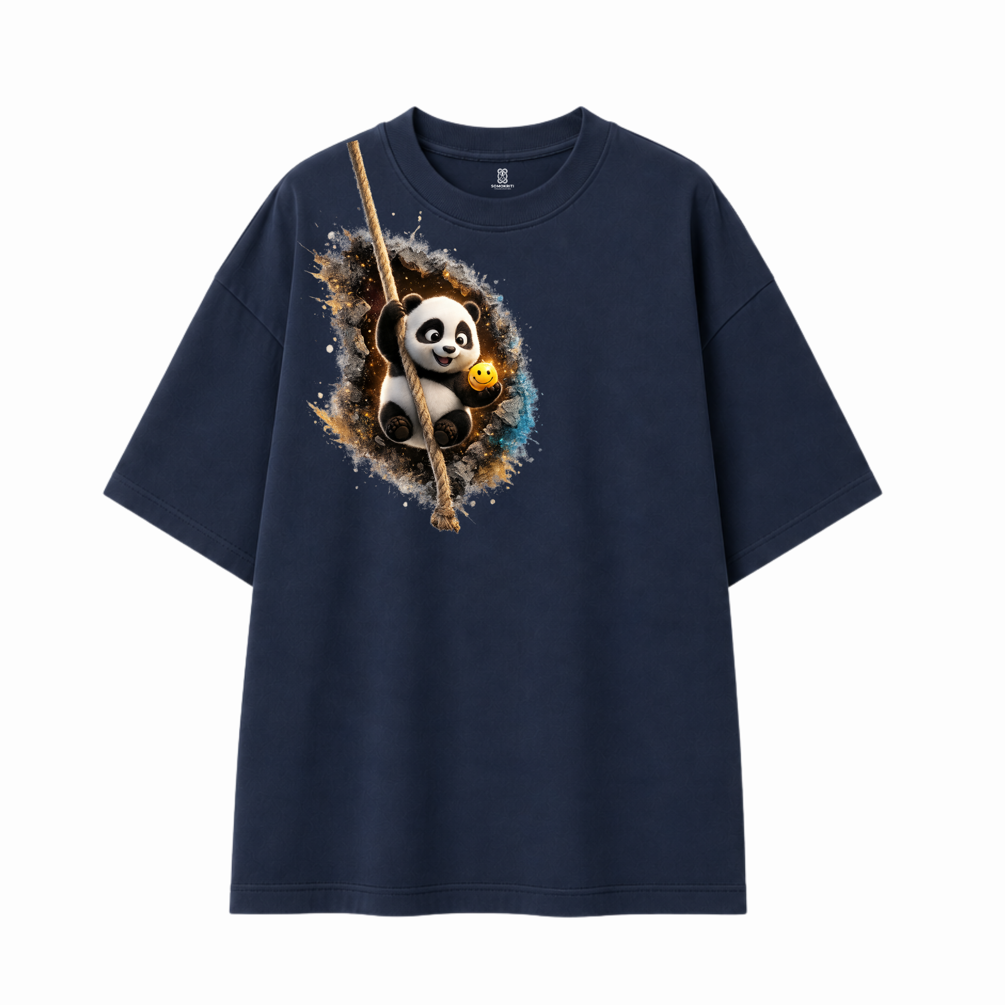 Somokriti Premium Cotton Printed T-Shirt - Panda Swing | Oversized Fit, Half Sleeve, Round Neck | Unisex