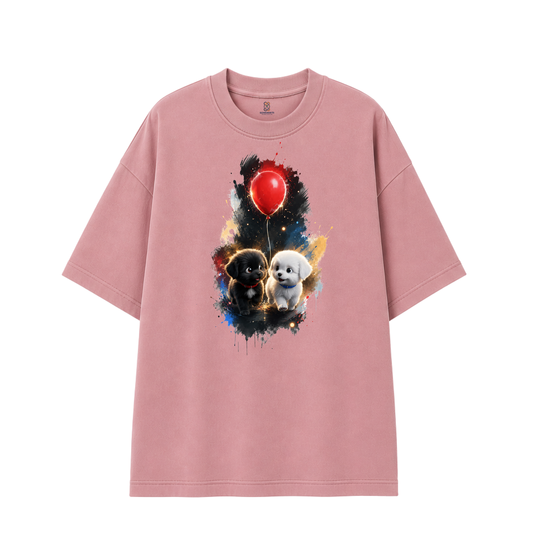 Somokriti Premium Cotton Printed T-Shirt - Pawsome Pair | Oversized Fit, Half Sleeve, Round Neck | Unisex