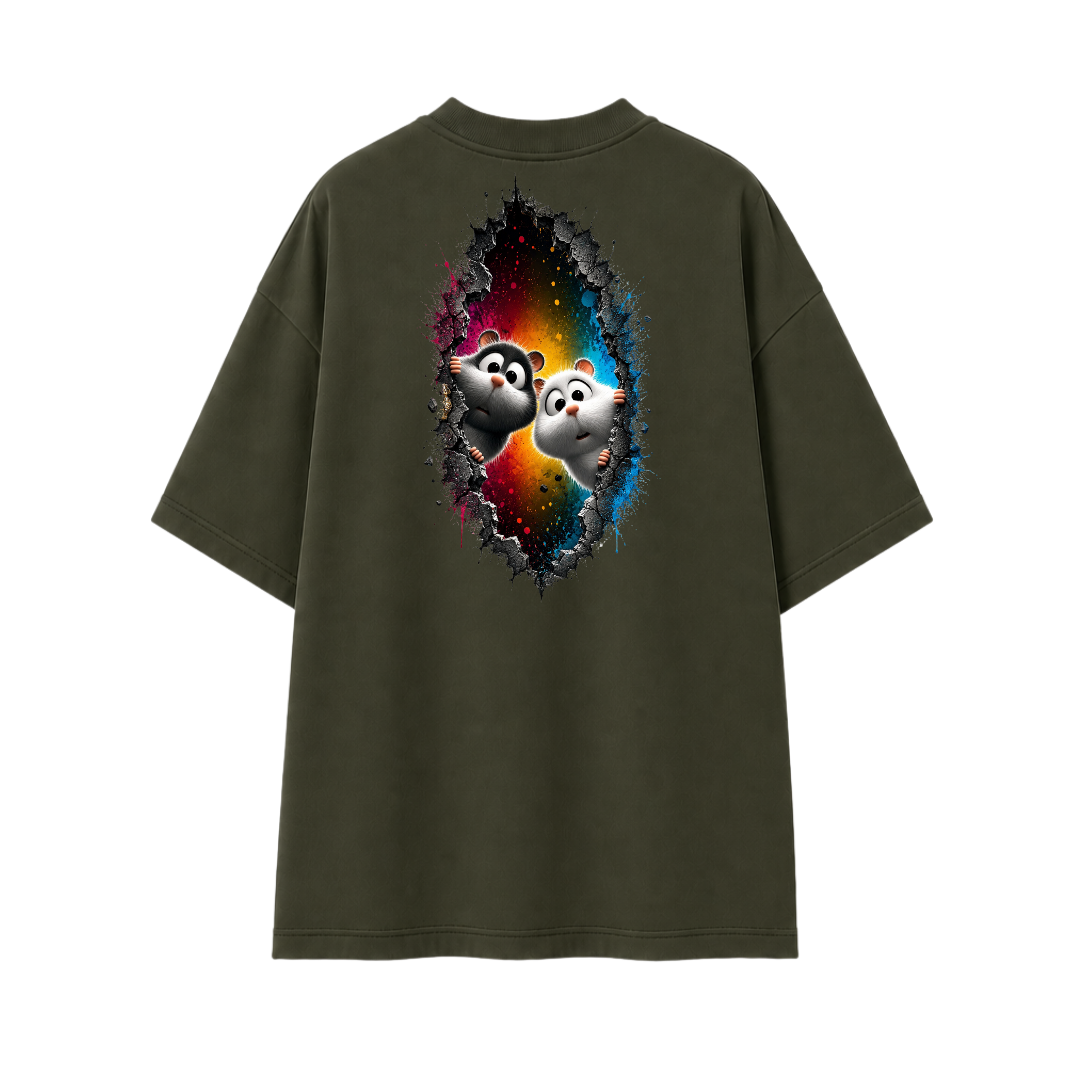 Somokriti Premium Cotton Printed T-Shirt - Curious Duo | Oversized Fit, Half Sleeve, Round Neck | Unisex
