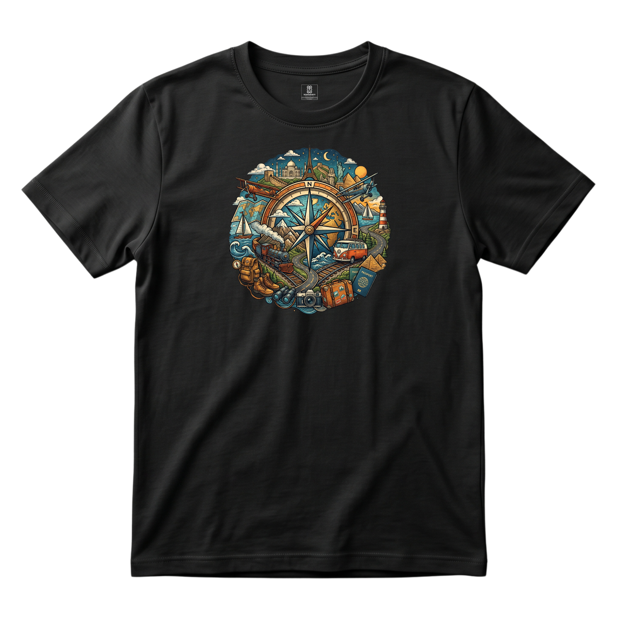 Somokriti Unisex Premium Cotton Printed T-Shirt - The Global Odyssey | Regular Fit, Half Sleeve, Round Neck