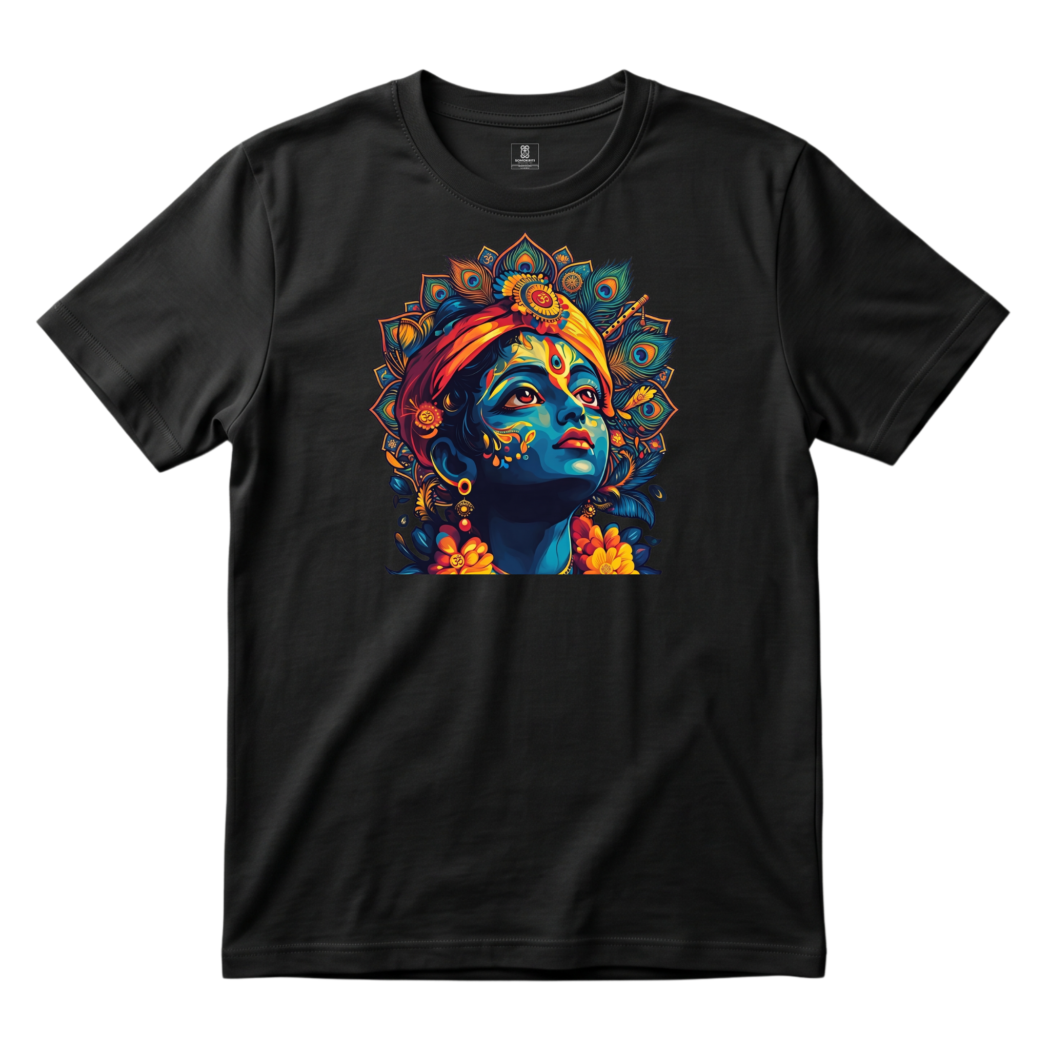 Somokriti Unisex Premium Cotton Printed T-Shirt - The Eternal Charm | Bal Krishna Peacock Mandala | Regular Fit, Half Sleeve, Round Neck