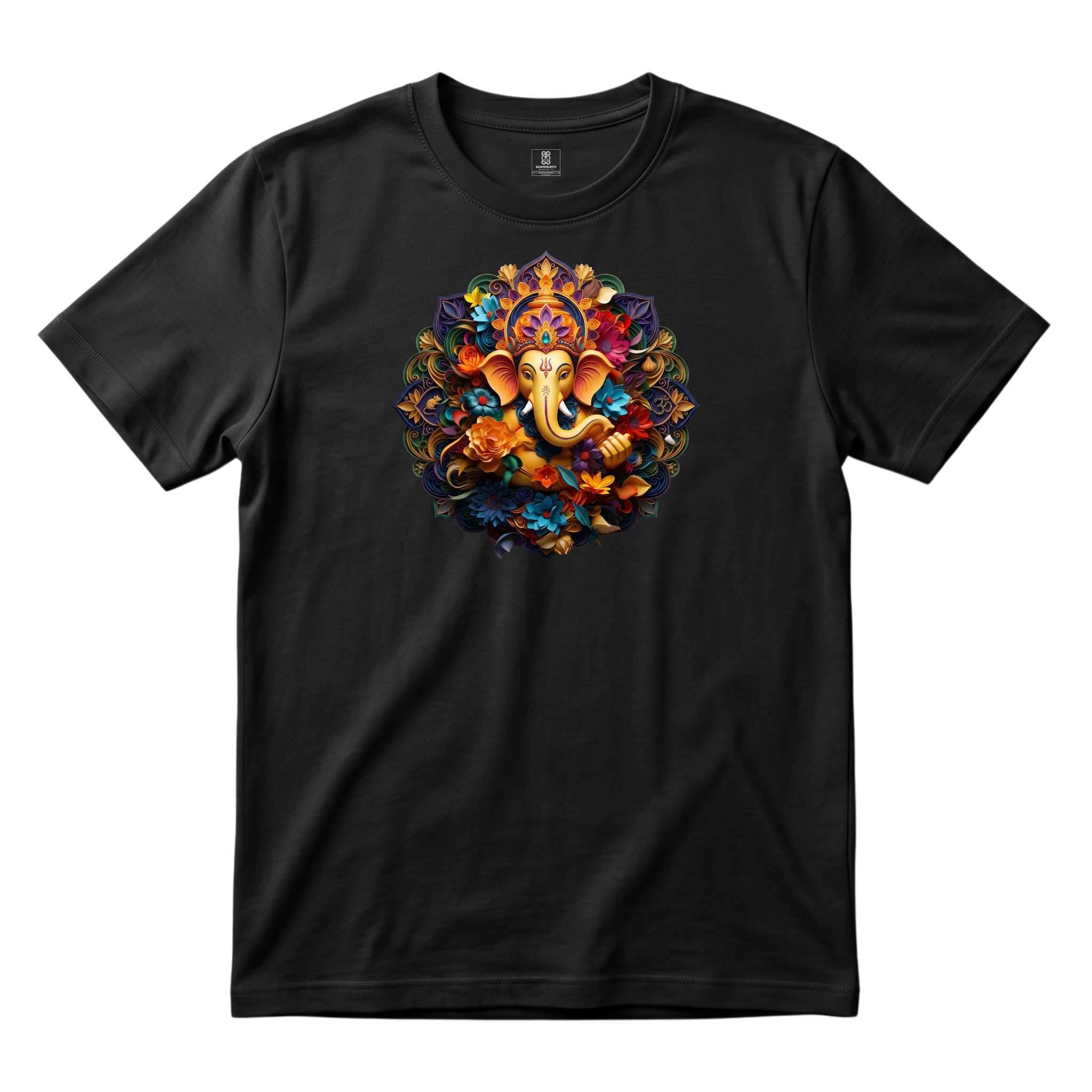 Somokriti Unisex Premium Cotton Printed T-Shirt - The Ganesha Floral Paper Quilled | Regular Fit, Half Sleeve, Round Neck