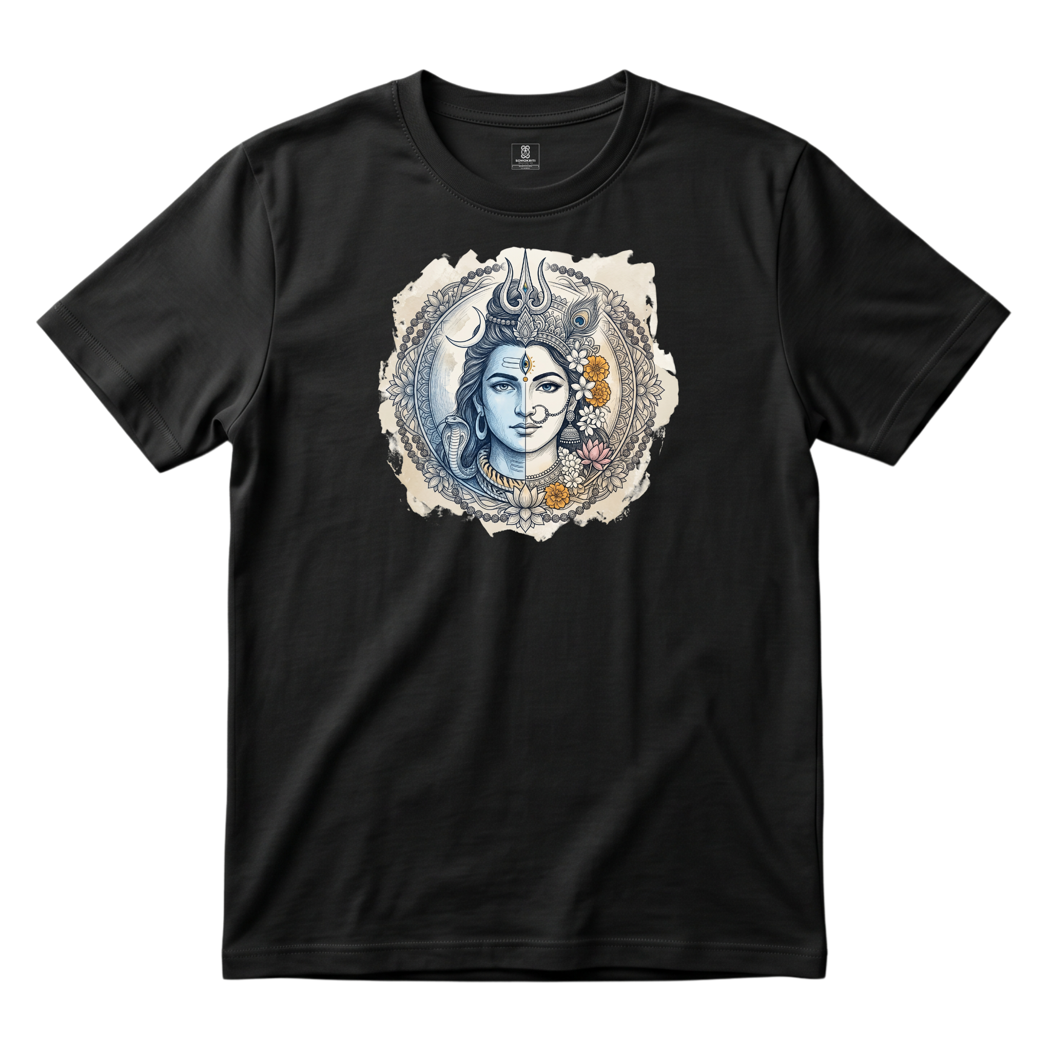 Somokriti Unisex Premium Cotton Printed T-Shirt - The Divine Union | Ardhanarishvara Shiva-Shakti | Regular Fit, Half Sleeve, Round Neck