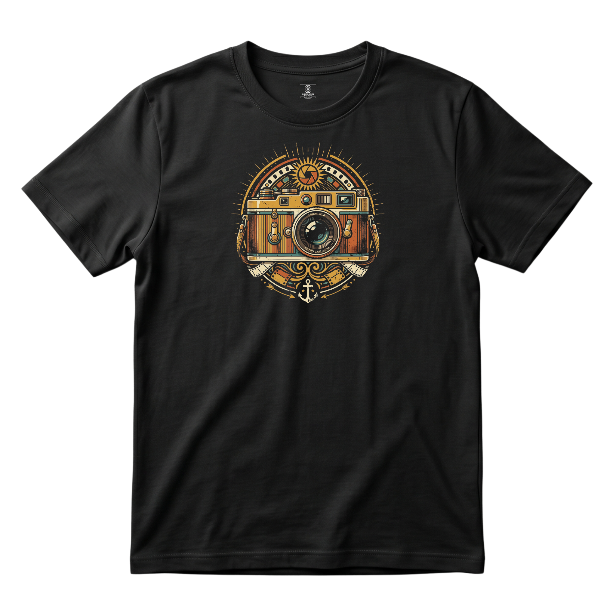 Somokriti Unisex Premium Cotton Printed T-Shirt - The Golden Lens Vintage Camera | Regular Fit, Half Sleeve, Round Neck