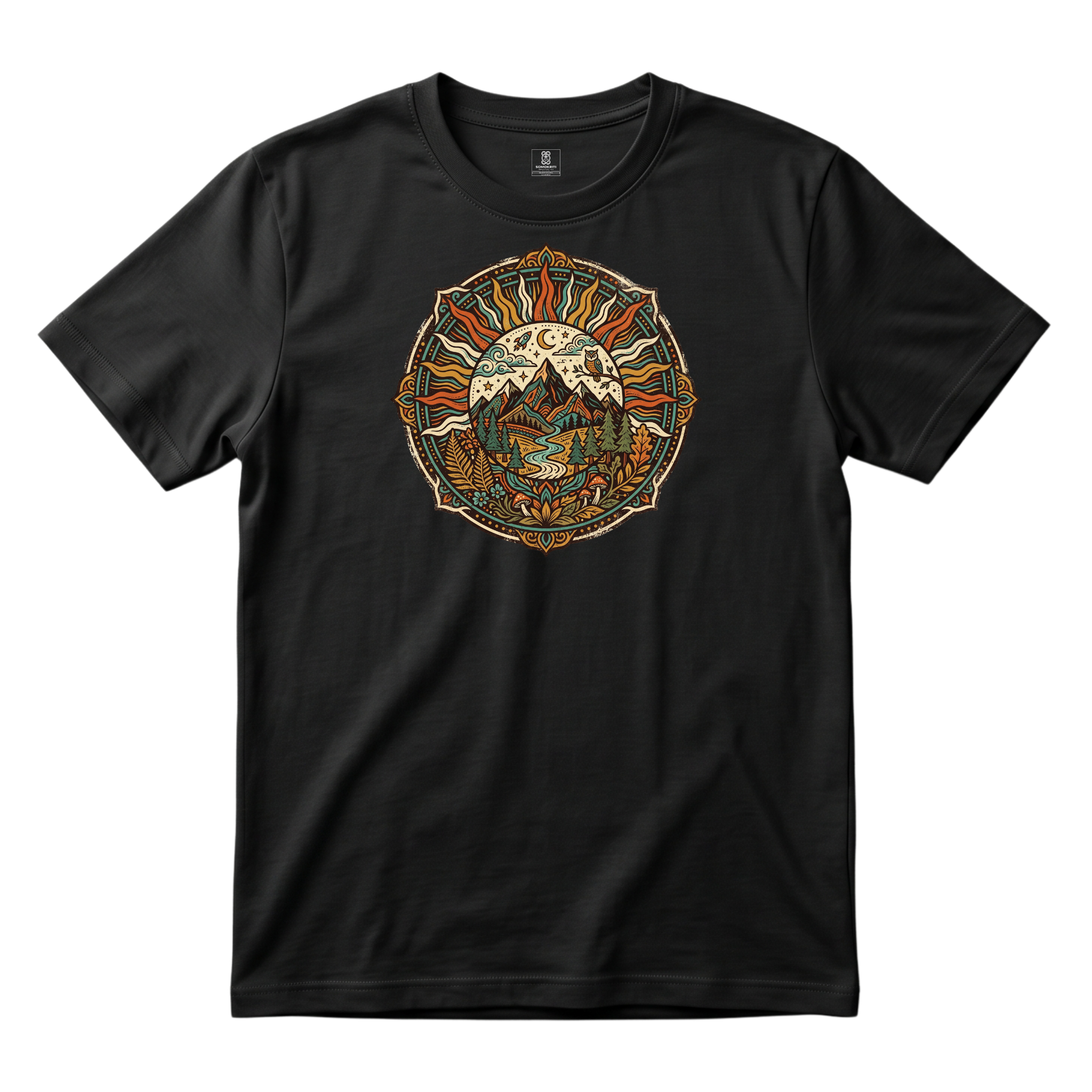 Somokriti Unisex Premium Cotton Printed T-Shirt - The Solar Mountain Mandala | Regular Fit, Half Sleeve, Round Neck