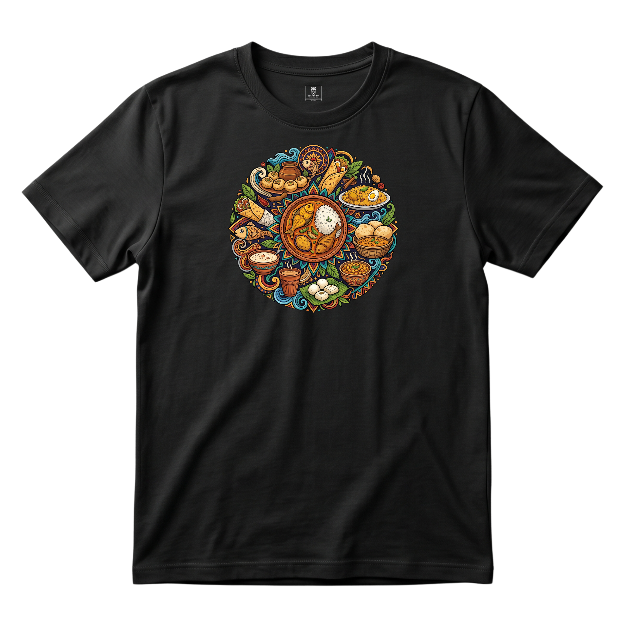 Somokriti Unisex Premium Cotton Printed T-Shirt - The Flavors of Bengal | Regular Fit, Half Sleeve, Round Neck