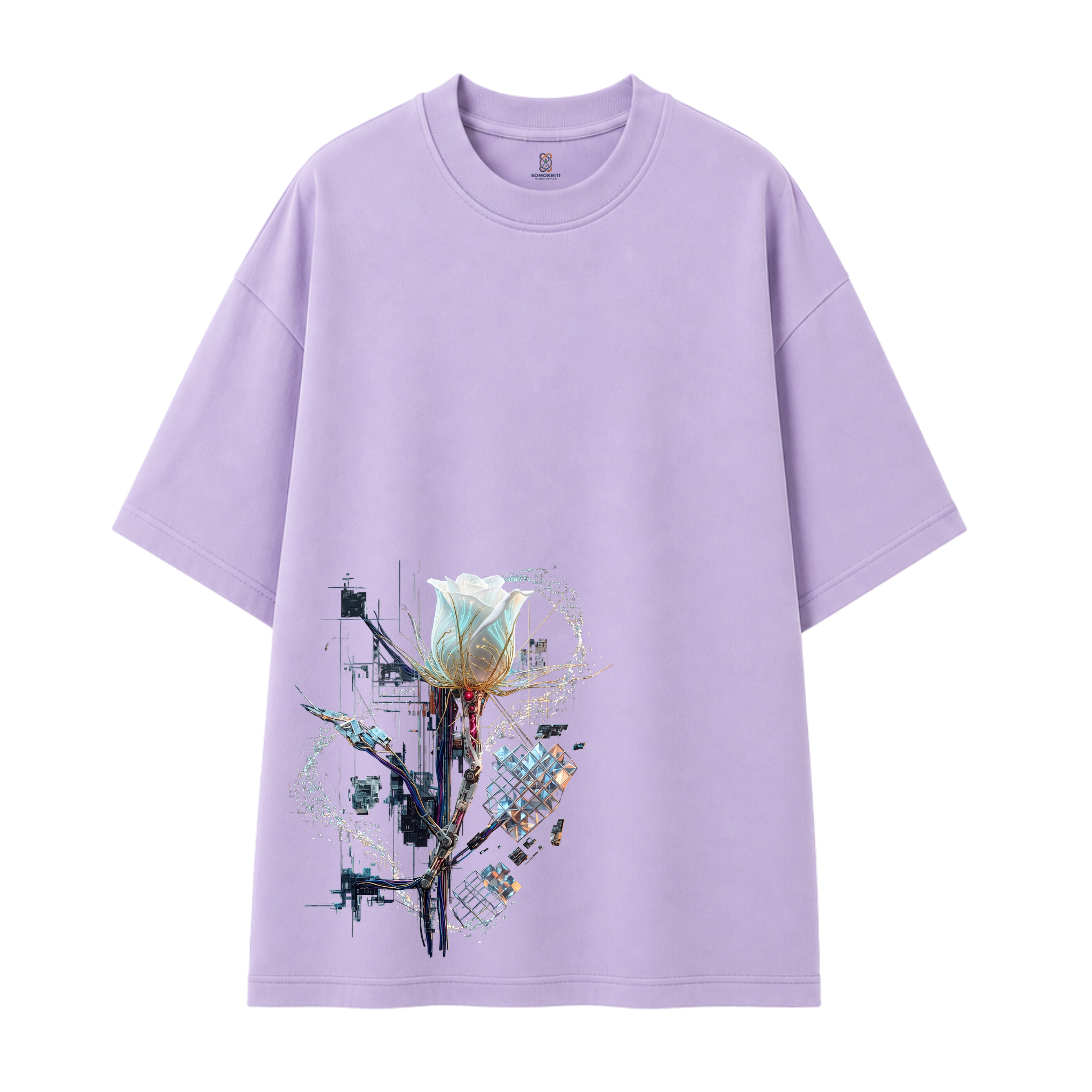 Somokriti Premium Cotton Printed T-Shirt - Synthetic Bloom | Oversized Fit, Half Sleeve, Round Neck | Unisex