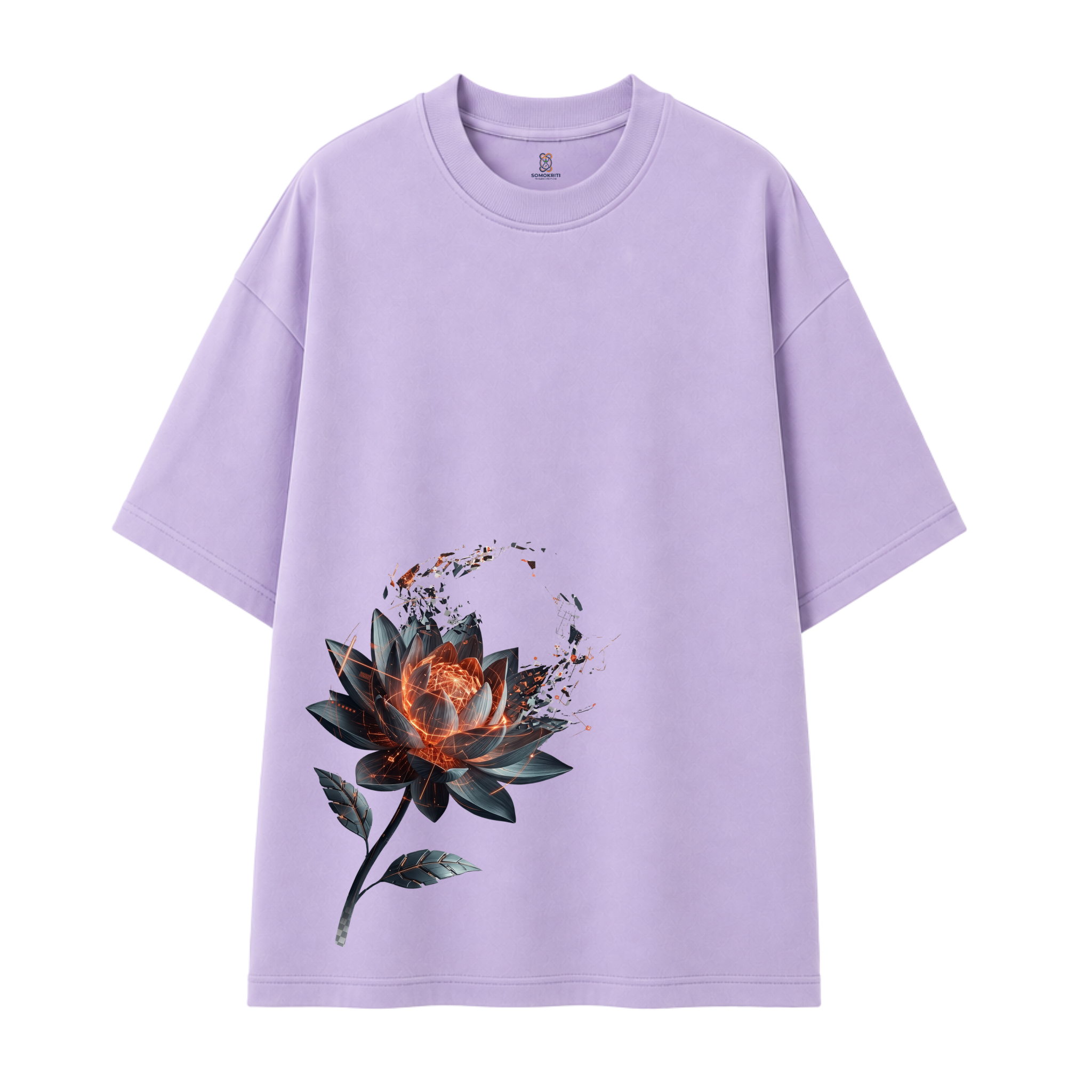 Somokriti Premium Cotton Printed T-Shirt - Neon Lotus | Oversized Fit, Half Sleeve, Round Neck | Unisex