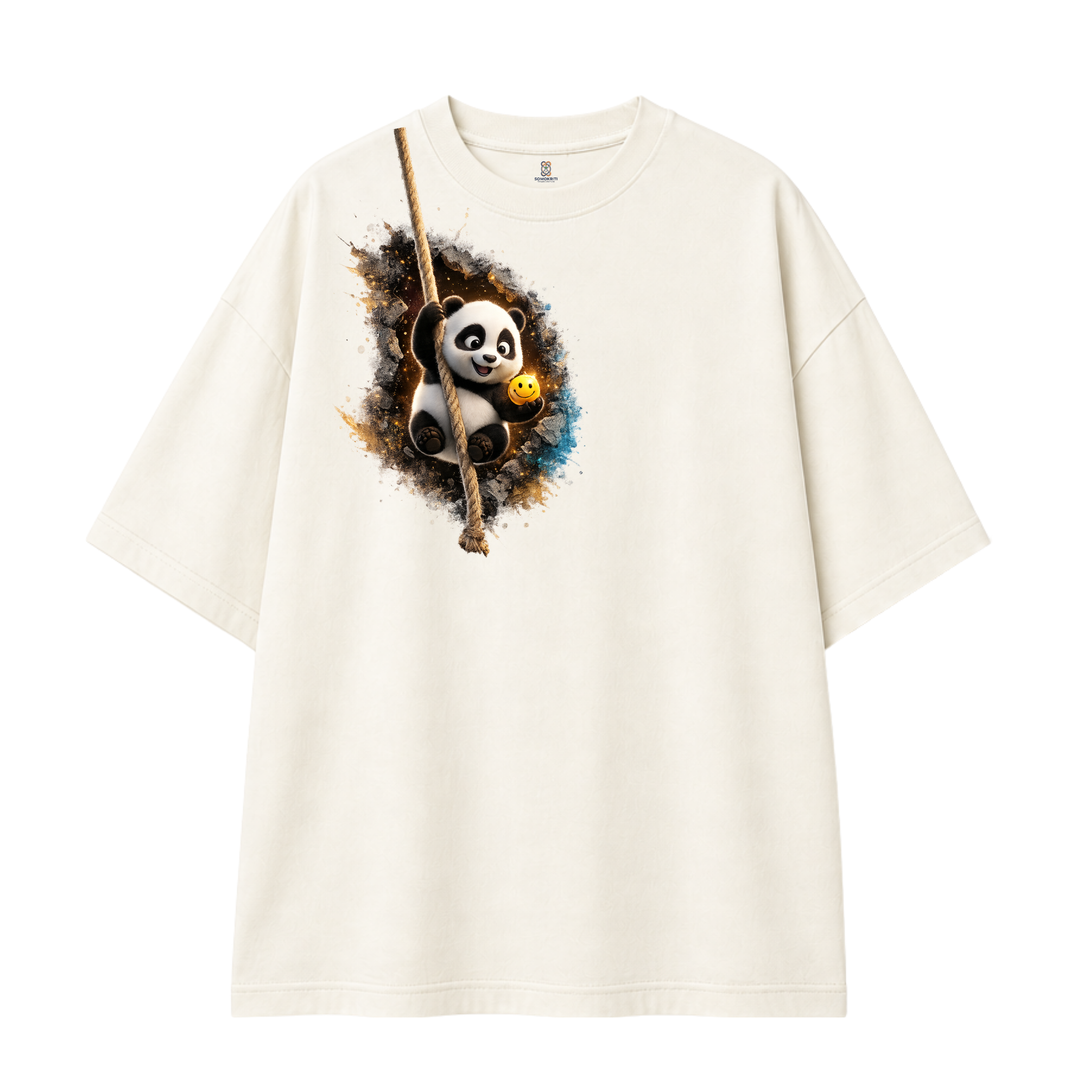 Somokriti Premium Cotton Printed T-Shirt - Panda Swing | Oversized Fit, Half Sleeve, Round Neck | Unisex