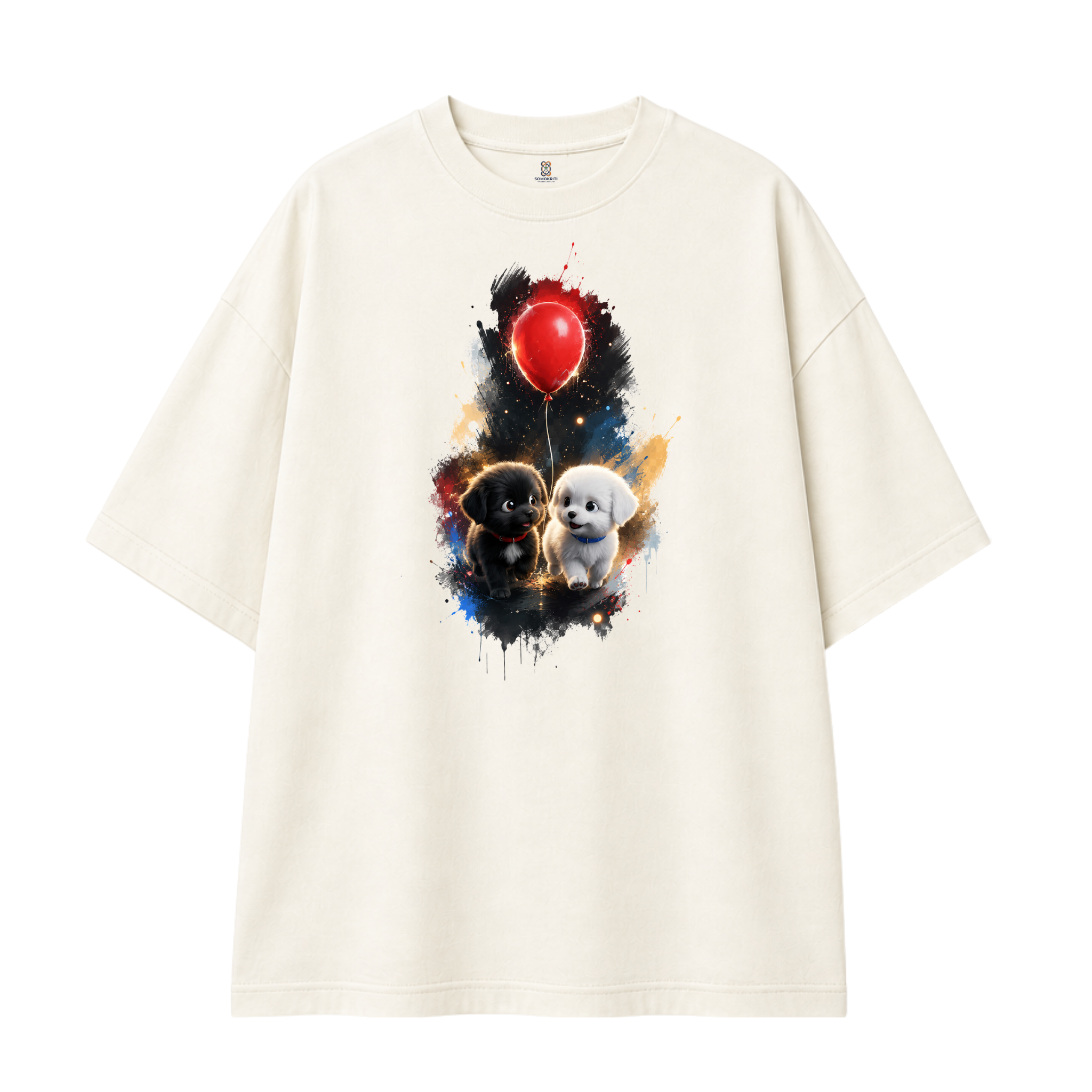 Somokriti Premium Cotton Printed T-Shirt - Pawsome Pair | Oversized Fit, Half Sleeve, Round Neck | Unisex