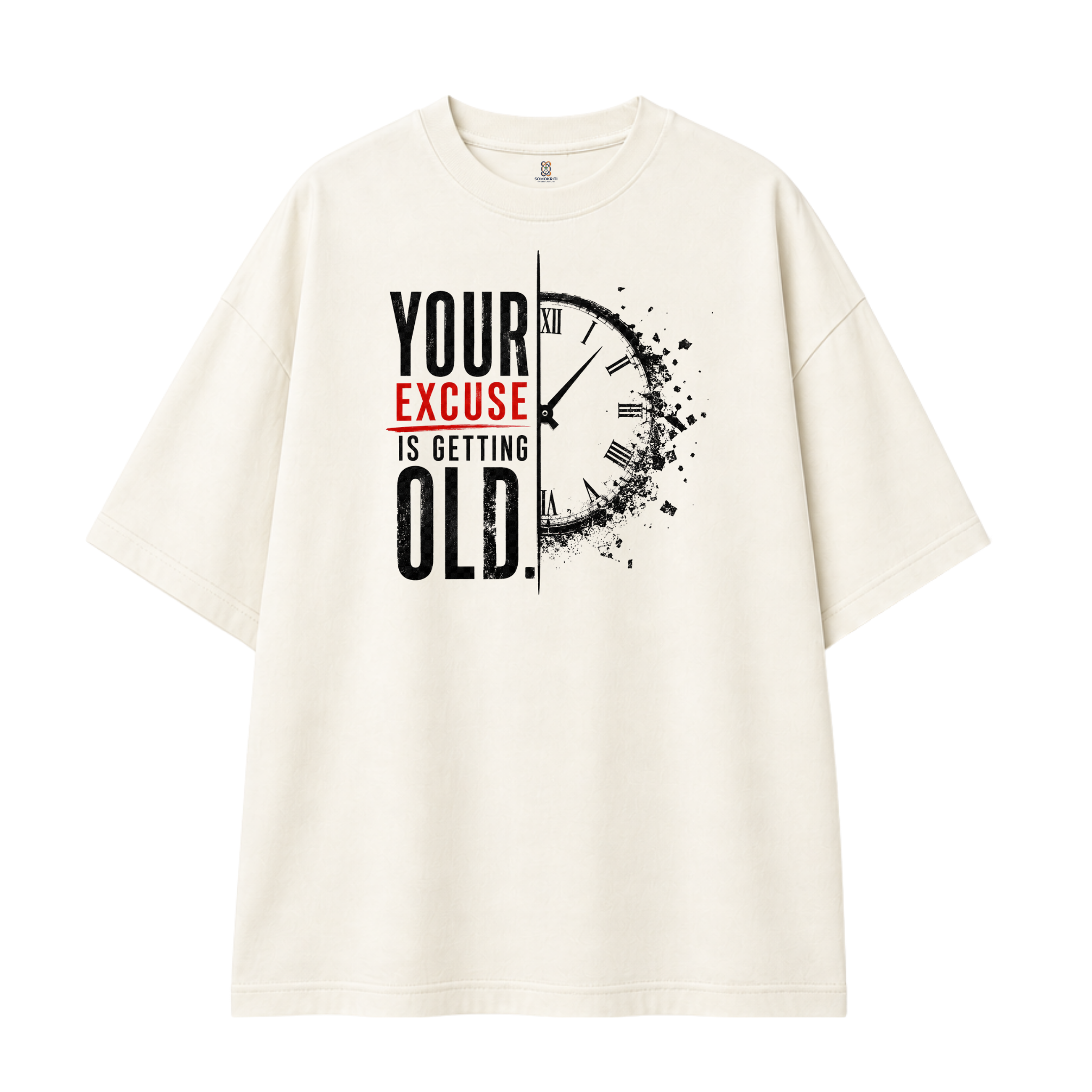 Somokriti Premium Cotton Printed T-Shirt - Time Reckoning | Oversized Fit, Half Sleeve, Round Neck | Unisex
