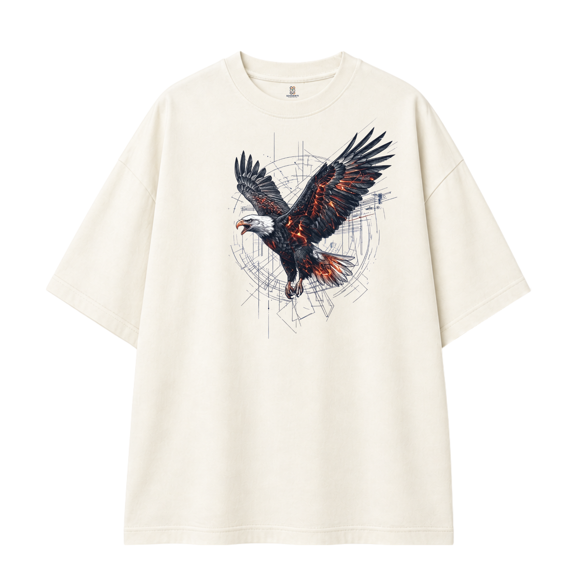 Somokriti Premium Cotton Printed T-Shirt - Inferno Flight | Oversized Fit, Half Sleeve, Round Neck | Unisex