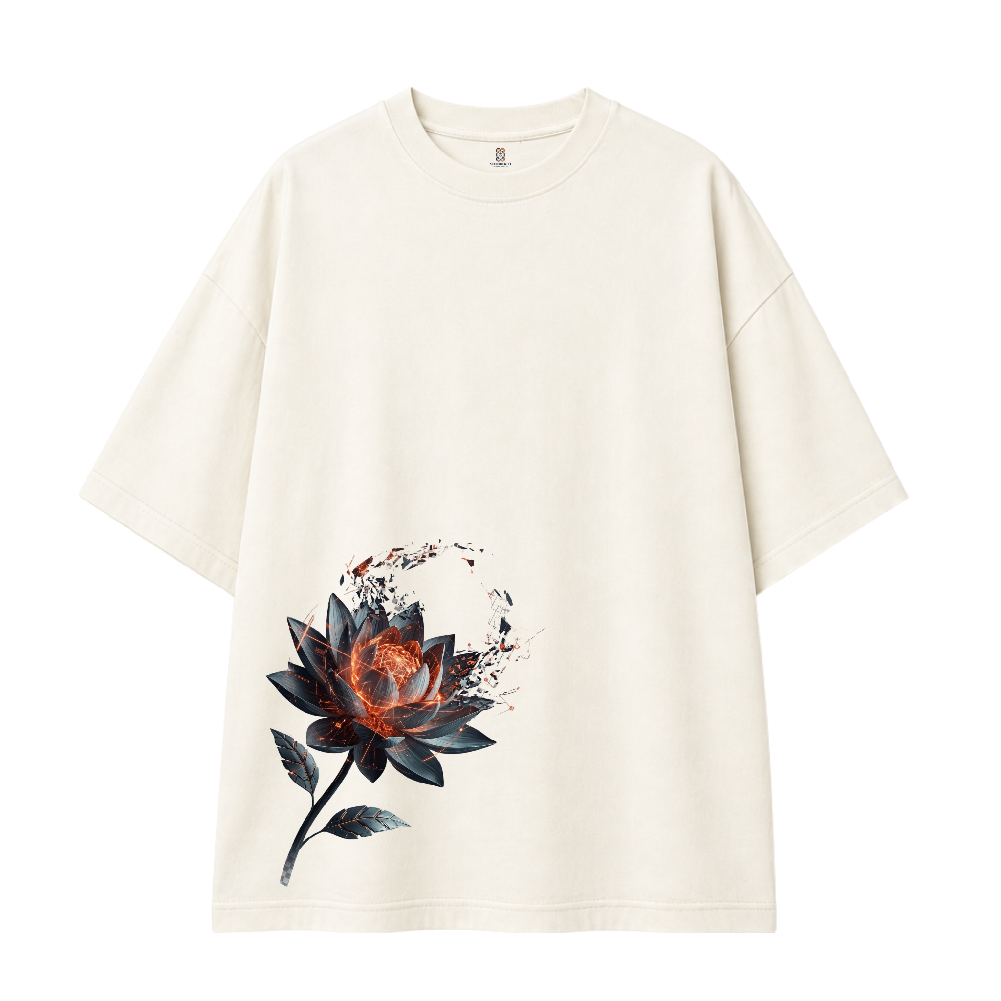 Somokriti Premium Cotton Printed T-Shirt - Neon Lotus | Oversized Fit, Half Sleeve, Round Neck | Unisex
