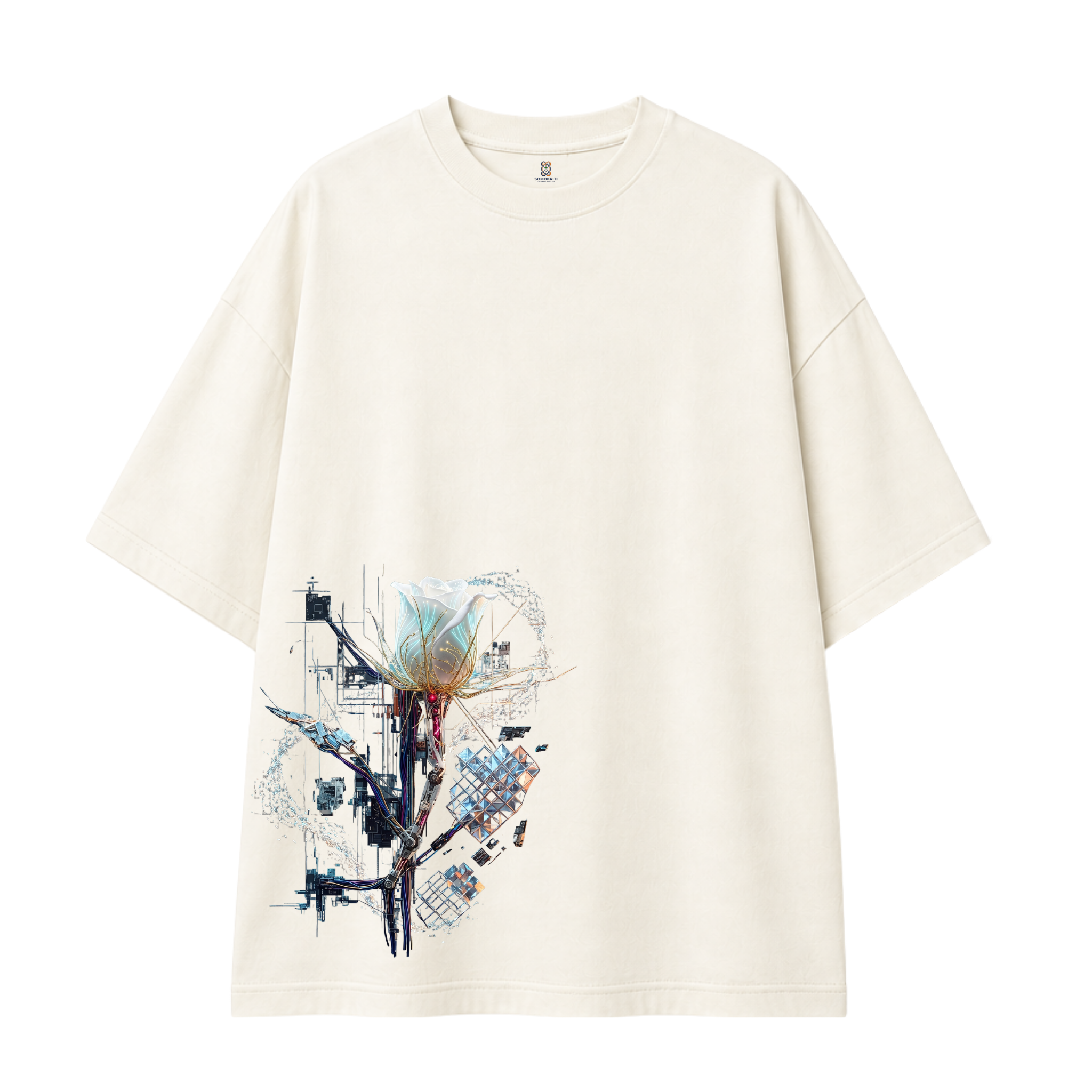 Somokriti Premium Cotton Printed T-Shirt - Synthetic Bloom | Oversized Fit, Half Sleeve, Round Neck | Unisex