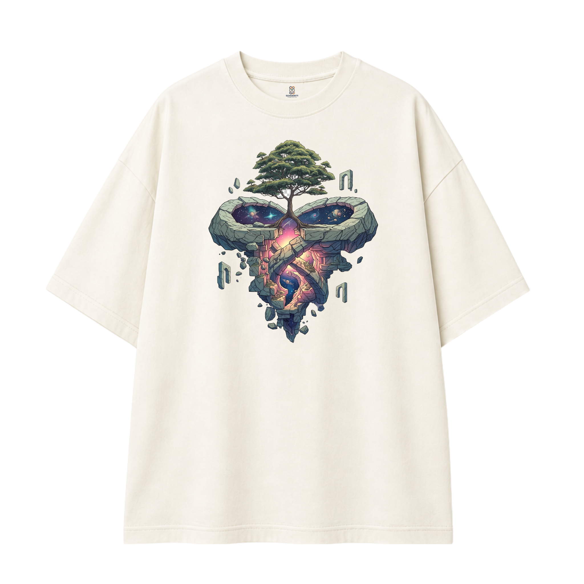 Somokriti Premium Cotton Printed T-Shirt - Cosmic Roots | Oversized Fit, Half Sleeve, Round Neck | Unisex