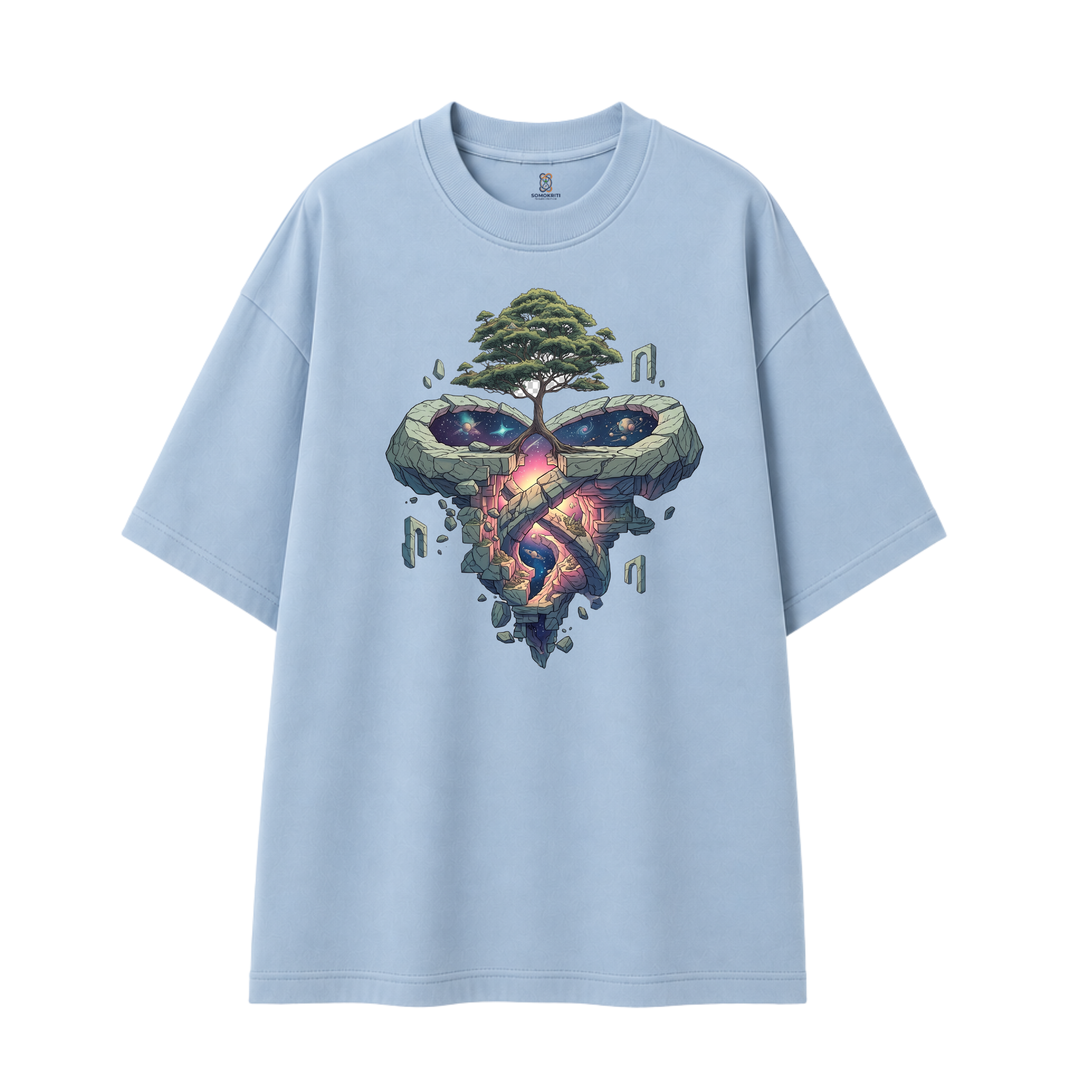 Somokriti Premium Cotton Printed T-Shirt - Cosmic Roots | Oversized Fit, Half Sleeve, Round Neck | Unisex