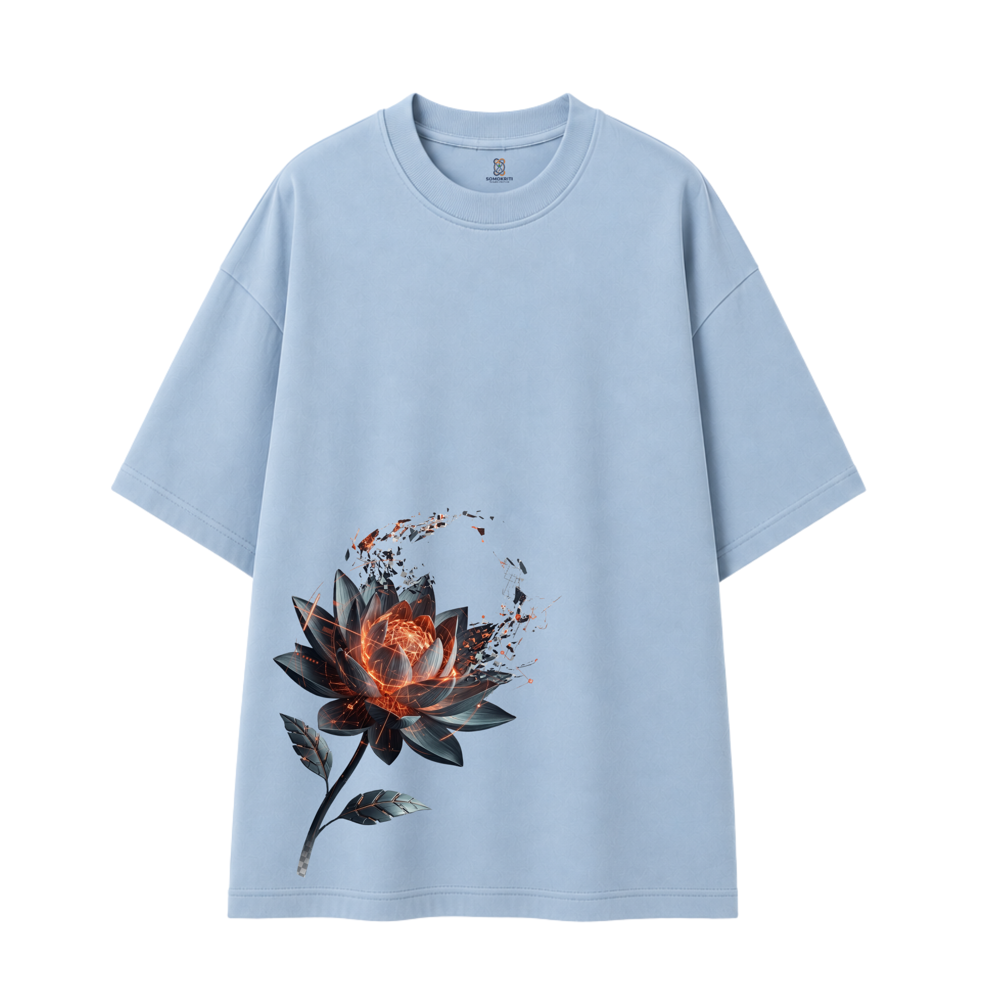 Somokriti Premium Cotton Printed T-Shirt - Neon Lotus | Oversized Fit, Half Sleeve, Round Neck | Unisex