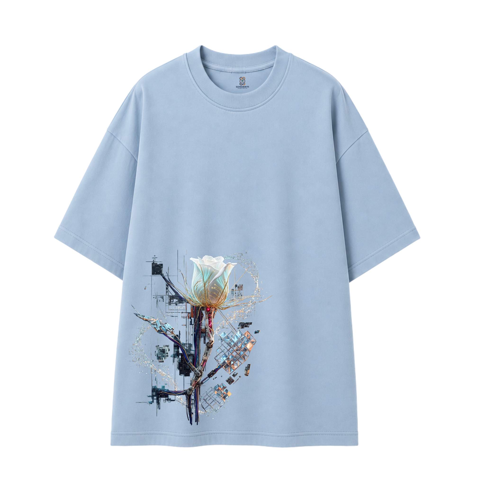 Somokriti Premium Cotton Printed T-Shirt - Synthetic Bloom | Oversized Fit, Half Sleeve, Round Neck | Unisex