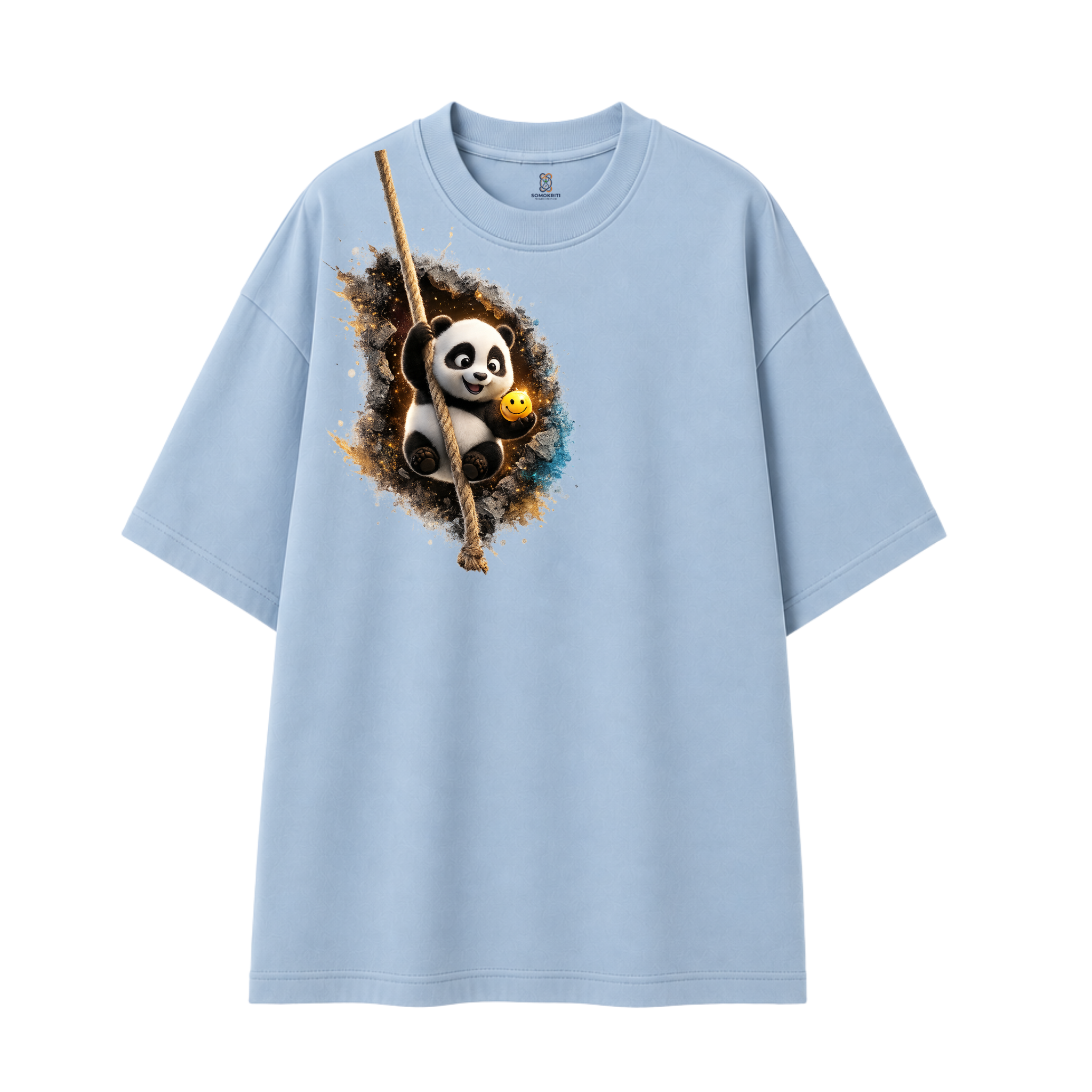 Somokriti Premium Cotton Printed T-Shirt - Panda Swing | Oversized Fit, Half Sleeve, Round Neck | Unisex