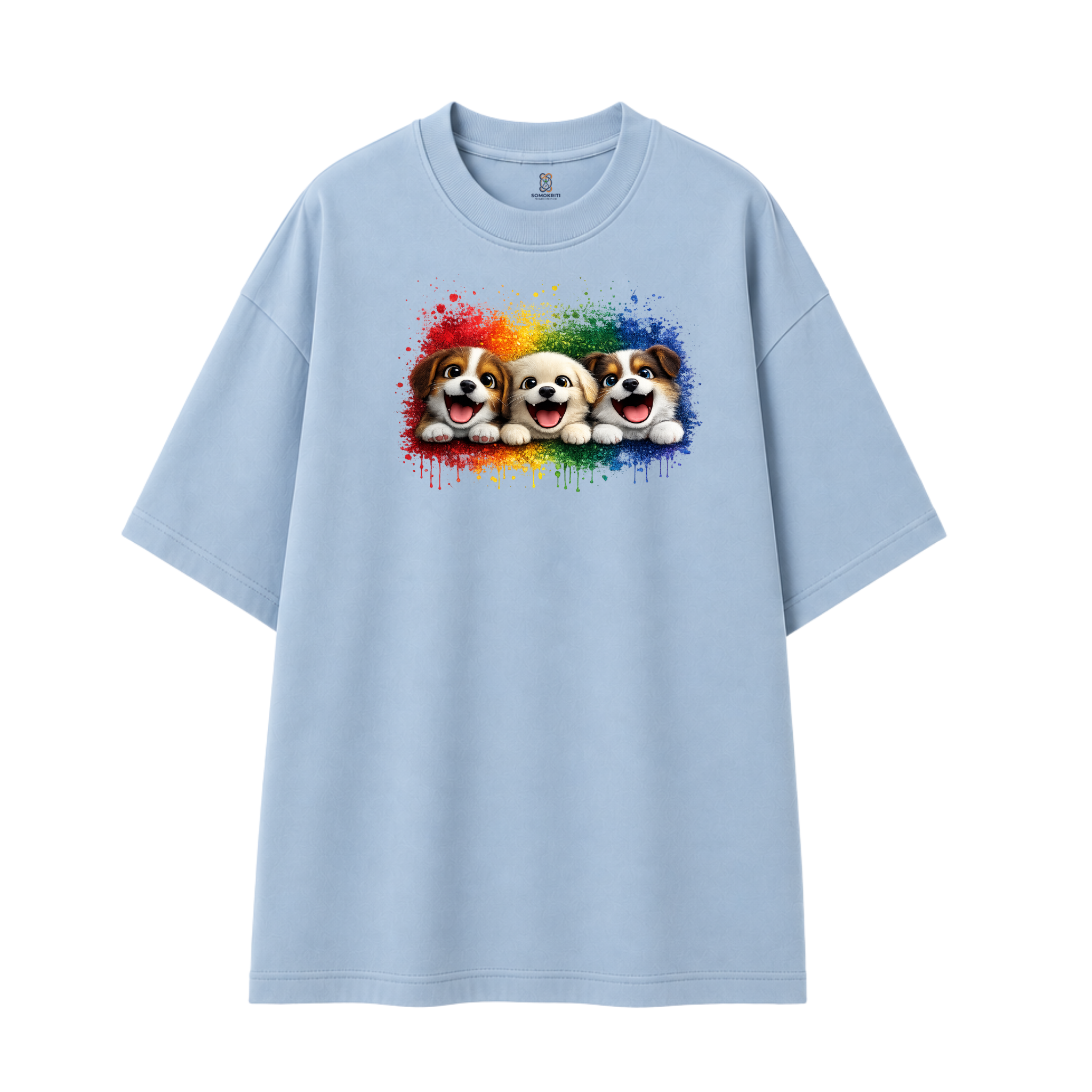 Somokriti Premium Cotton Printed T-Shirt - Puppy Parade | Oversized Fit, Half Sleeve, Round Neck | Unisex