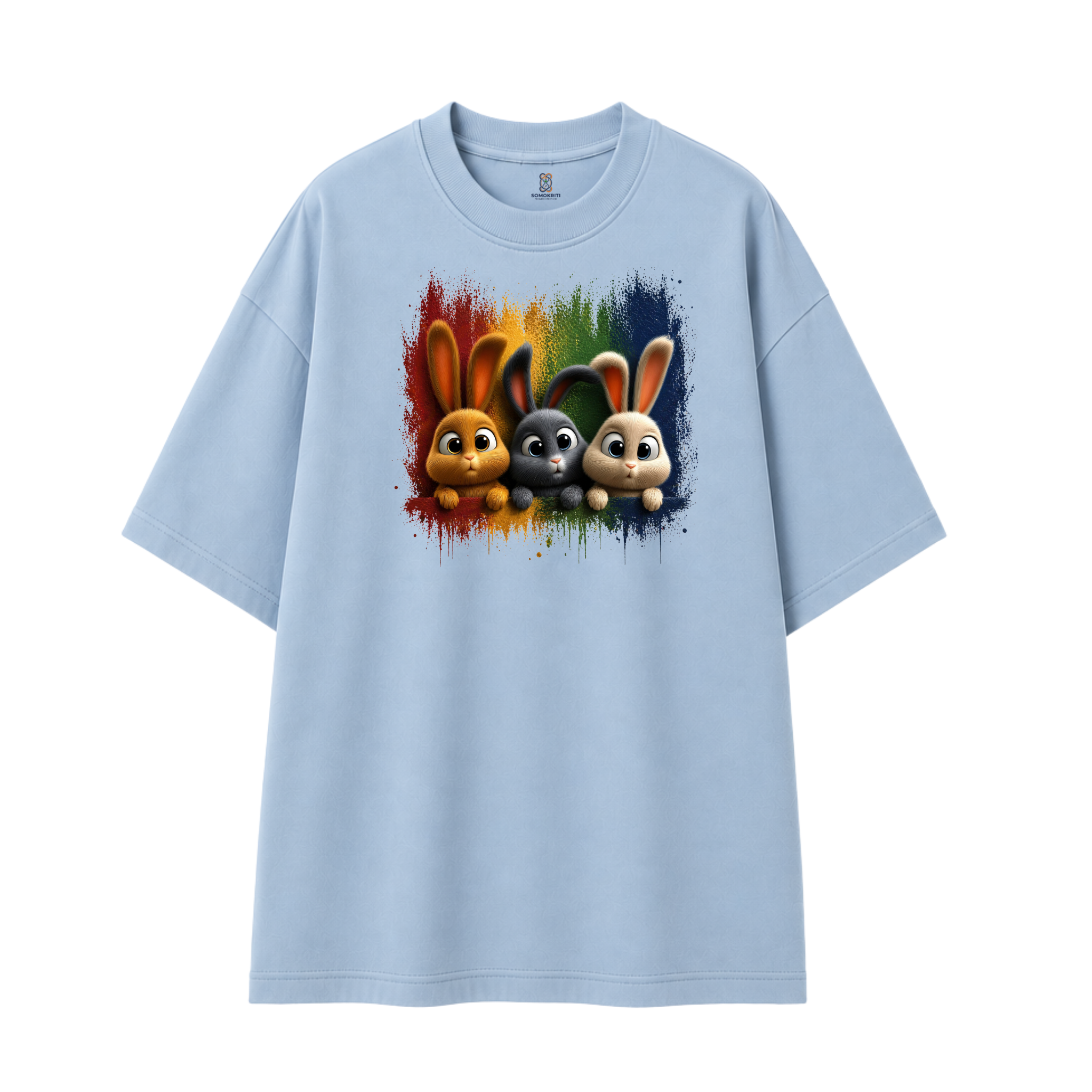 Somokriti Premium Cotton Printed T-Shirt - Bunny Brigade | Oversized Fit, Half Sleeve, Round Neck | Unisex
