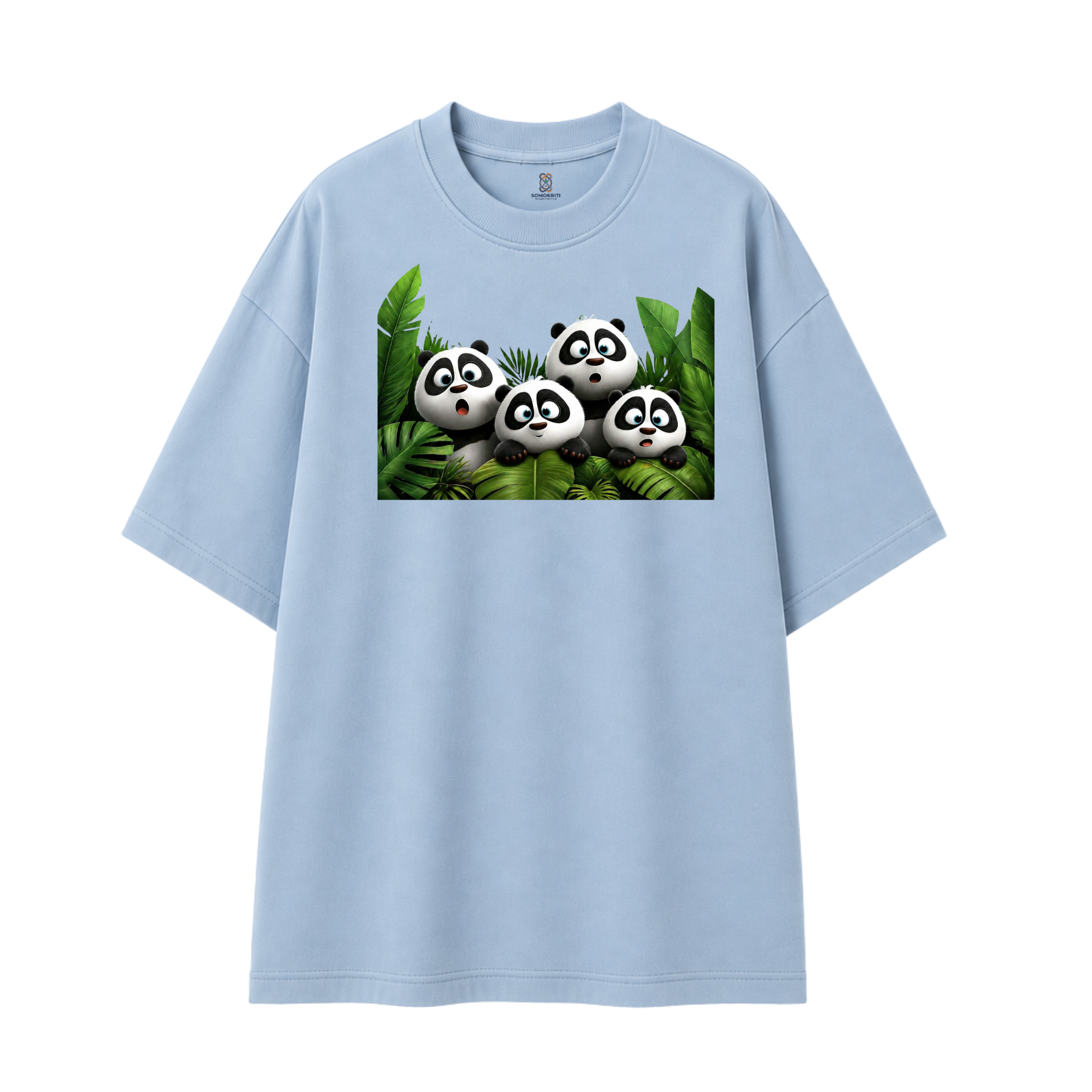 Somokriti Premium Cotton Printed T-Shirt - Panda Paradise | Oversized Fit, Half Sleeve, Round Neck | Unisex