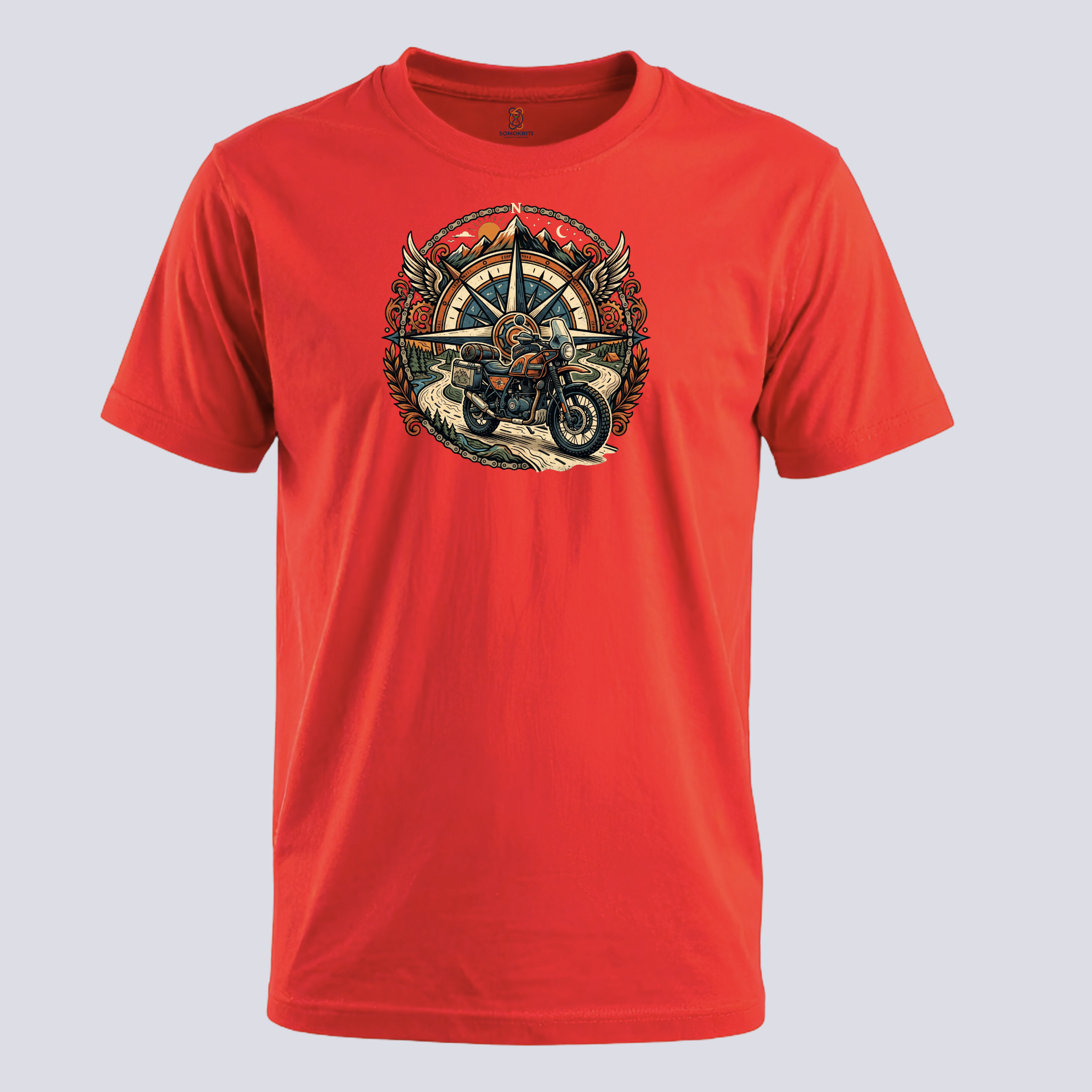 Somokriti Unisex Premium Cotton Printed T-Shirt - The Wanderer's Compass | Regular Fit, Half Sleeve, Round Neck