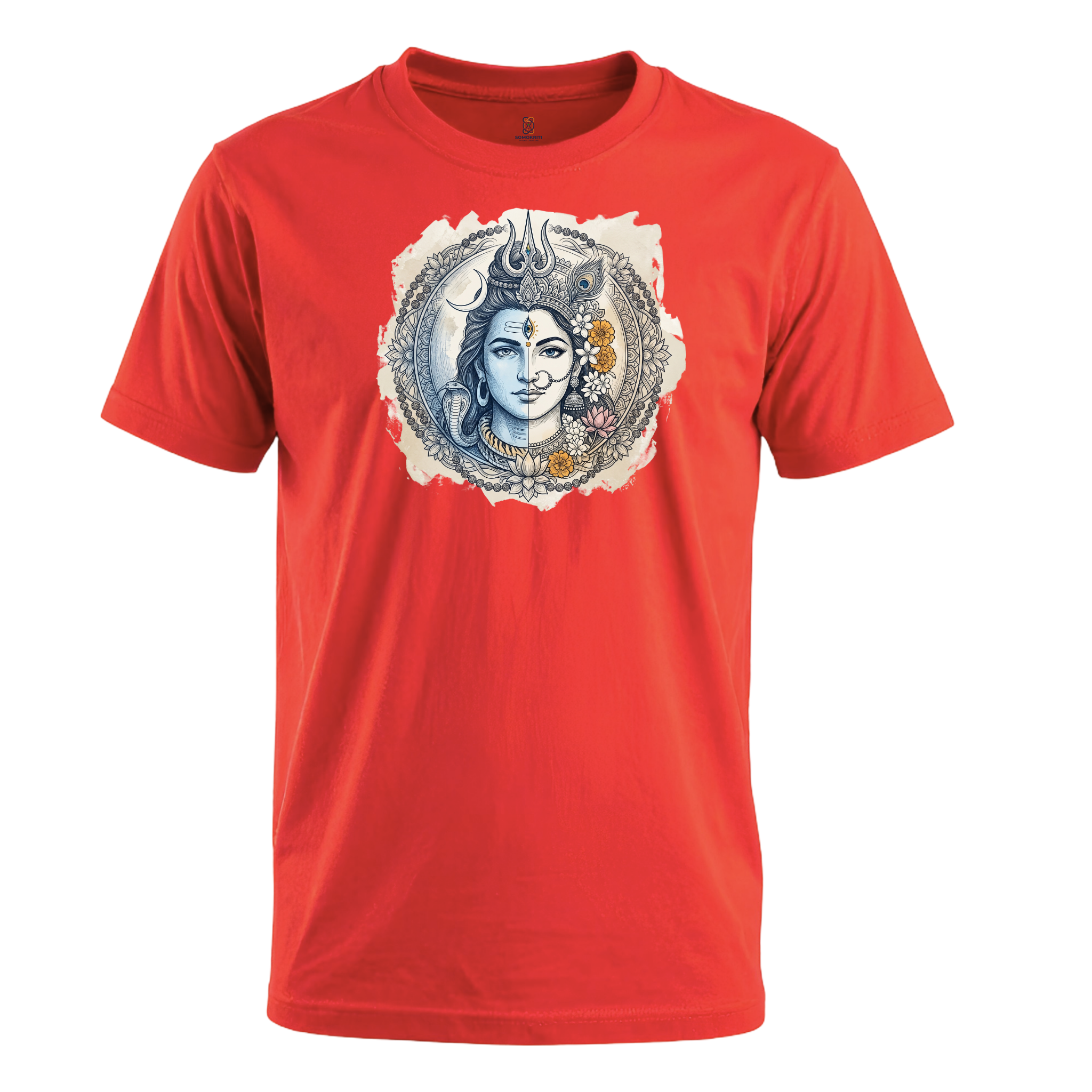Somokriti Unisex Premium Cotton Printed T-Shirt - The Divine Union | Ardhanarishvara Shiva-Shakti | Regular Fit, Half Sleeve, Round Neck