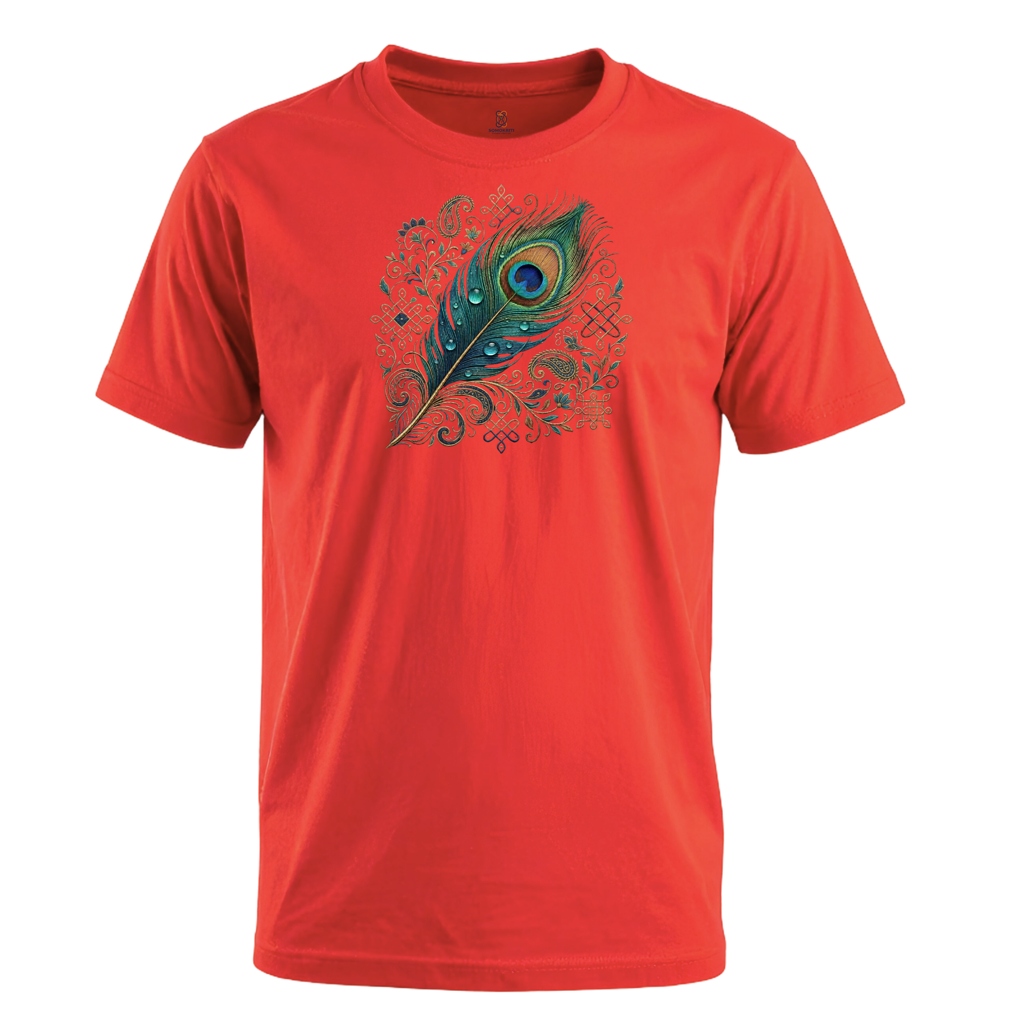 Somokriti Unisex Premium Cotton Printed T-Shirt - The Sacred Peacock Feather | Regular Fit, Half Sleeve, Round Neck