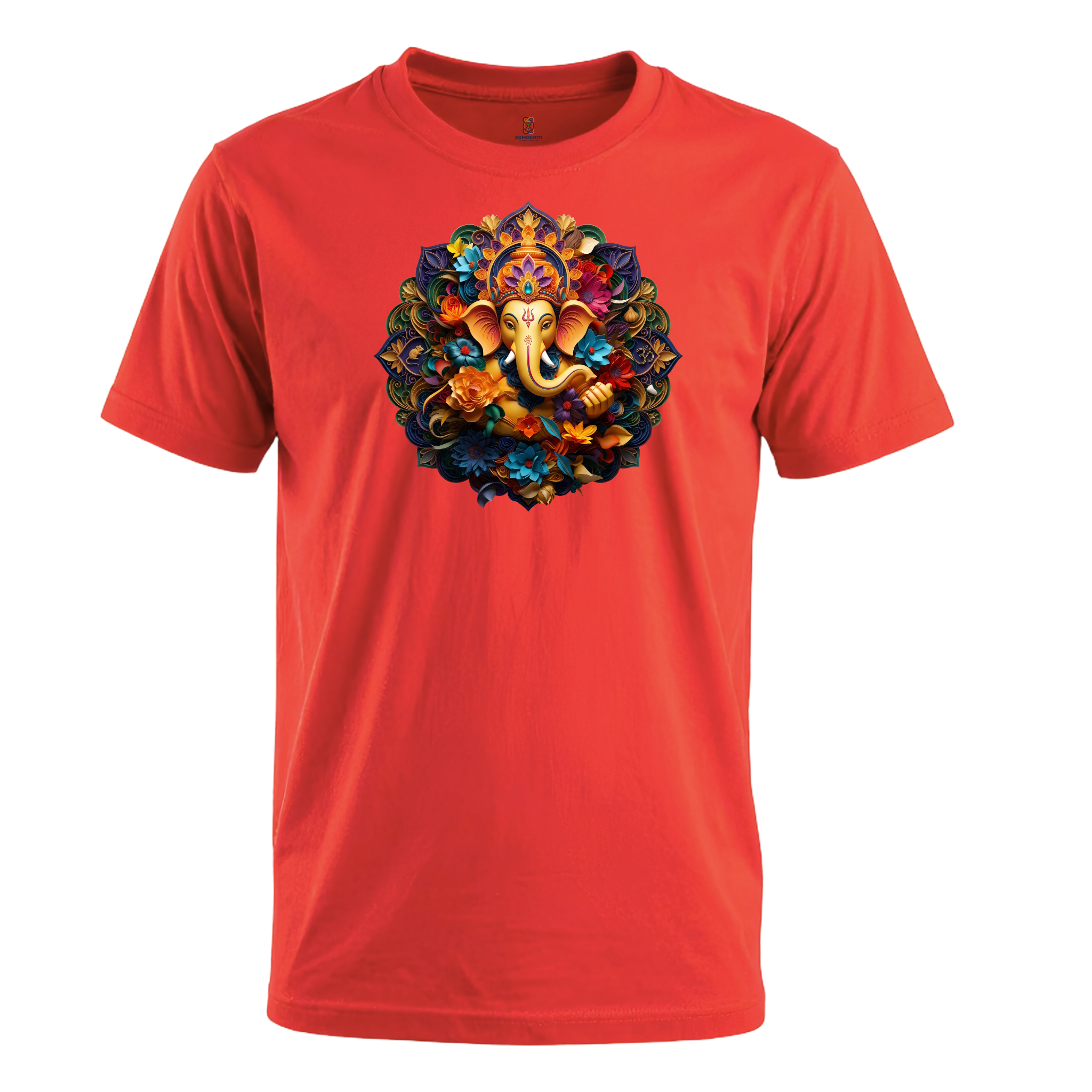 Somokriti Unisex Premium Cotton Printed T-Shirt - The Ganesha Floral Paper Quilled | Regular Fit, Half Sleeve, Round Neck