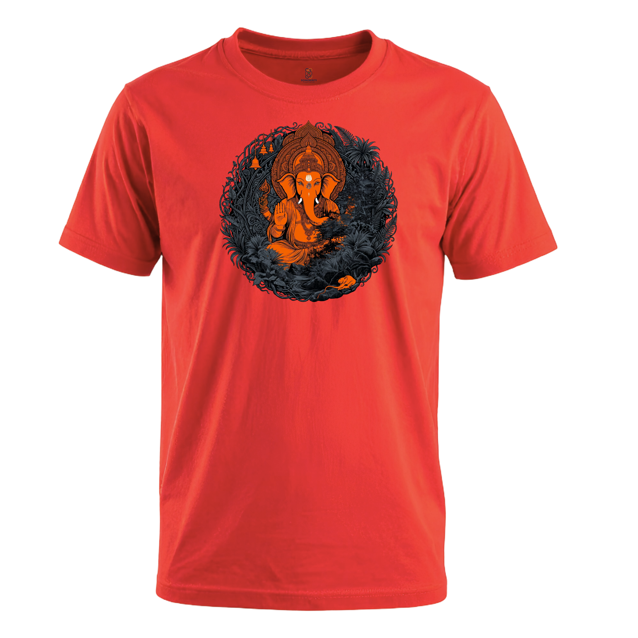 Somokriti Unisex Premium Cotton Printed T-Shirt - The Ganesha Forest Mandala | Regular Fit, Half Sleeve, Round Neck