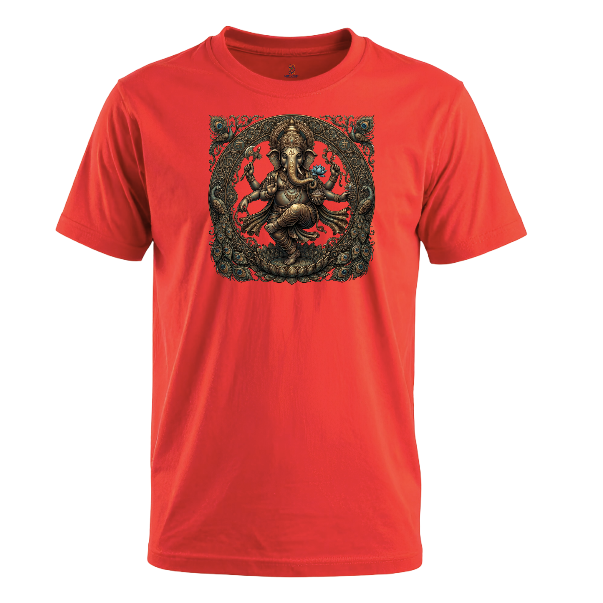 Somokriti Unisex Premium Cotton Printed T-Shirt - The Eternal Ganesha | Dancing Vinayaka Antique Filigree | Regular Fit, Half Sleeve, Round Neck