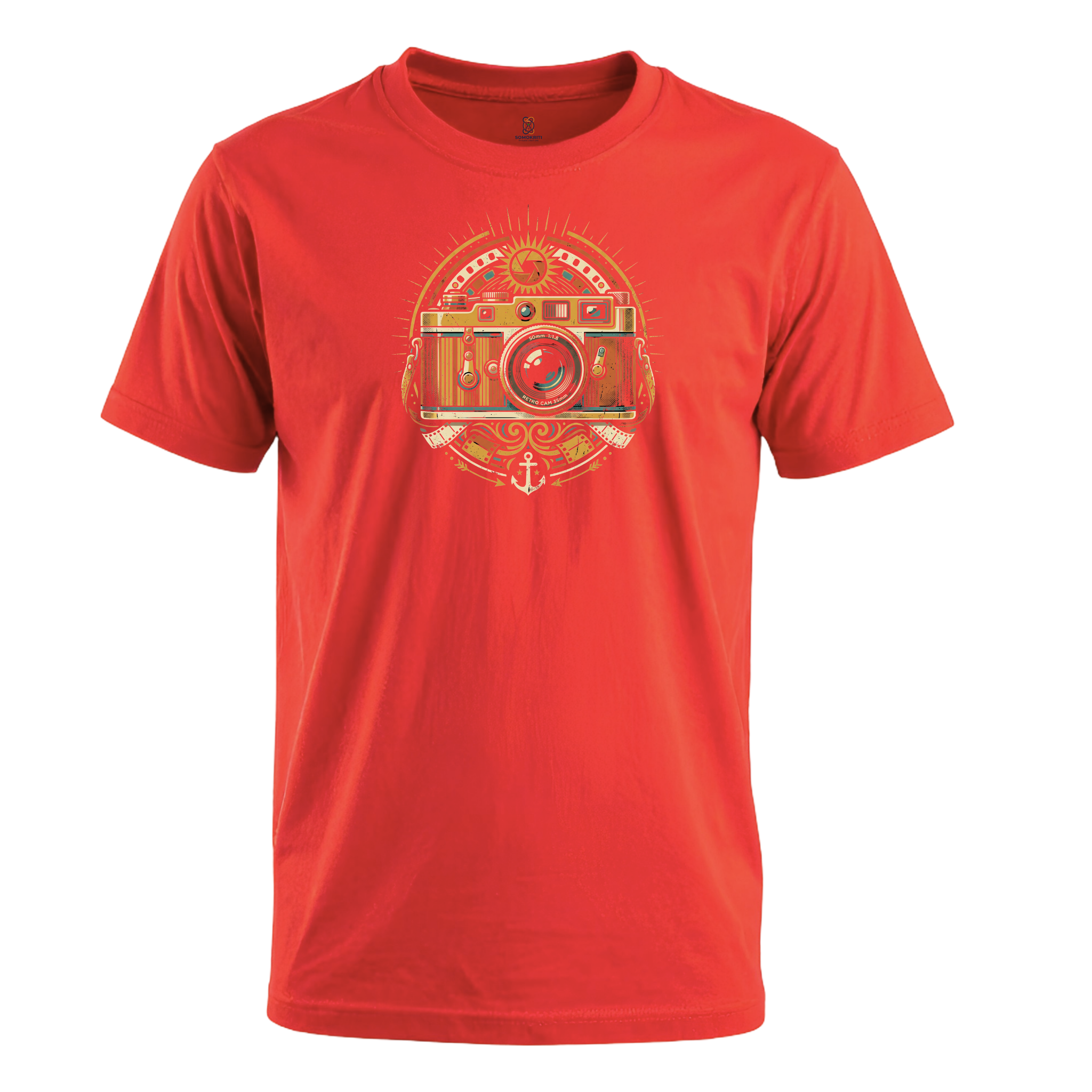 Somokriti Unisex Premium Cotton Printed T-Shirt - The Golden Lens Vintage Camera | Regular Fit, Half Sleeve, Round Neck