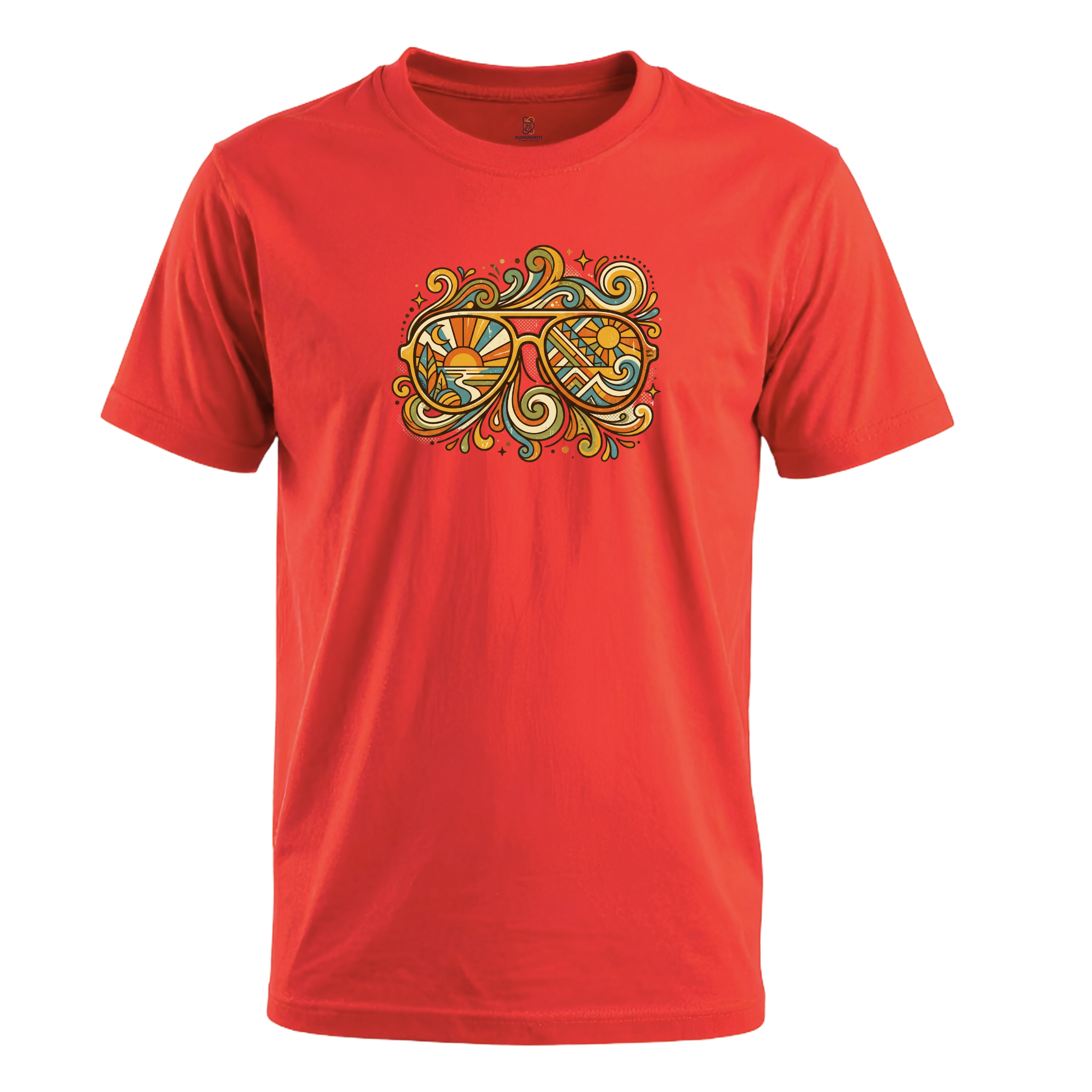 Somokriti Unisex Premium Cotton Printed T-Shirt - The Summer Soul Retro Aviator | Regular Fit, Half Sleeve, Round Neck